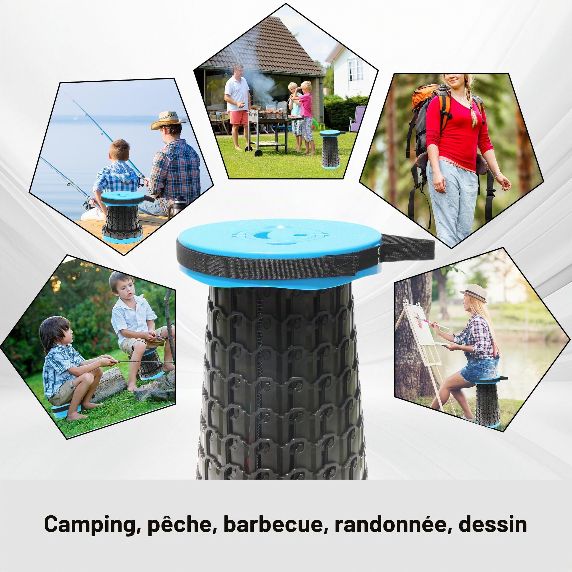 ALEVMOOM Tabouret de Camping Pliant Portable, rétractable et léger, adapté à l'extérieur, au Camping, à la pêche, au Barbecue intérieur, capacité de Poids maximale de 800LBS(SHBlue)