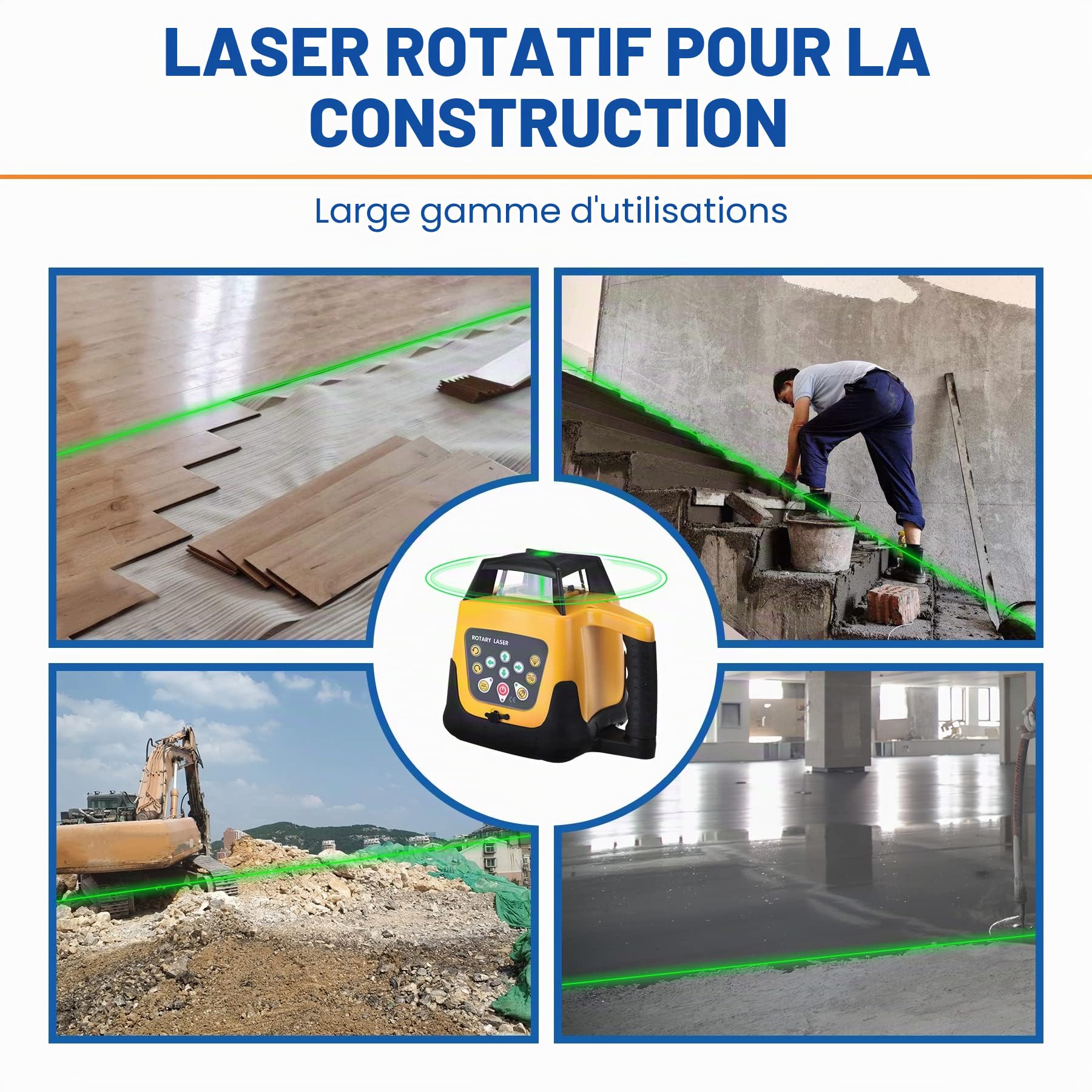 Laser Rotatif Niveau Laser Vert Autonivelant Balayage avec Trépied en aluminium, mire télescopique 5m, Rotative 360° Verticale Horizontale Auto-Alignement Travail 500 m pour Construction