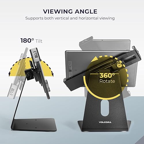 Miniatura 3 de Volcora Soporte antirrobo para tableta iPad quiosco con cerradura, soporte para iPad negro de 10-13 pulgadas para escritorio, giratorio, soporte