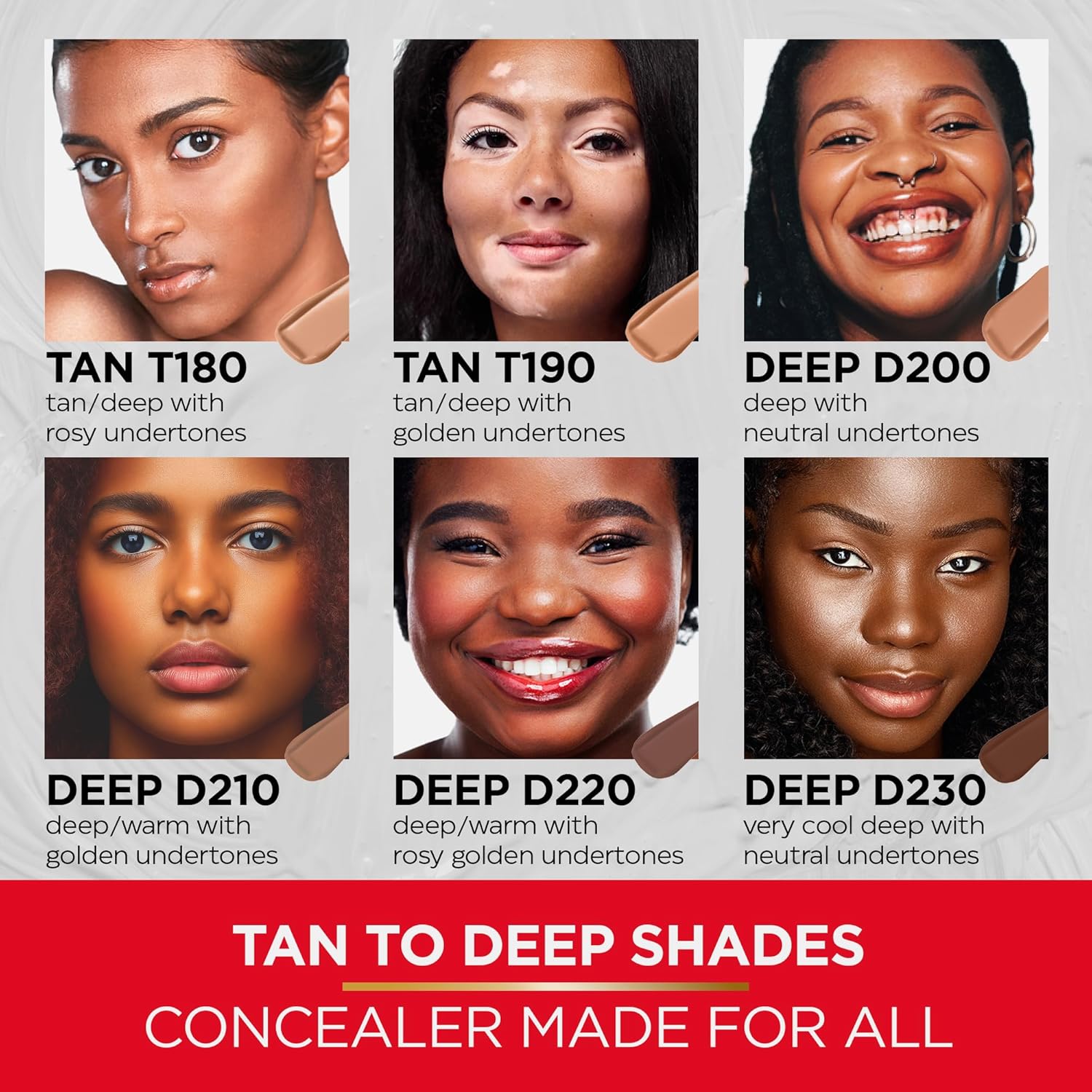 MIRABELLA - Invincible for All Perfecting Under-Eye Concealer, Full-Coverage Concealer for Dark Circles, Blemishes, Fine Lines & Wrinkles, Hydrating Makeup with Hyaluronic Acid, Deep D210