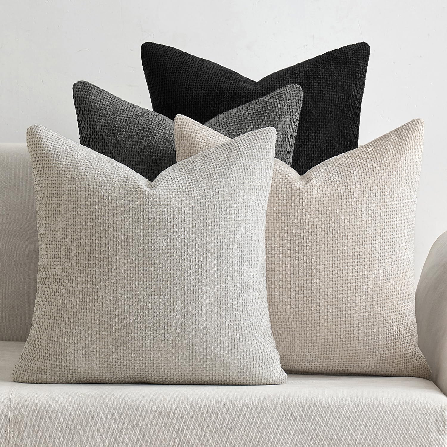 MIULEE Soft Decorative Chenille Pillow Covers Cream Grey 20x20 Pack of 4