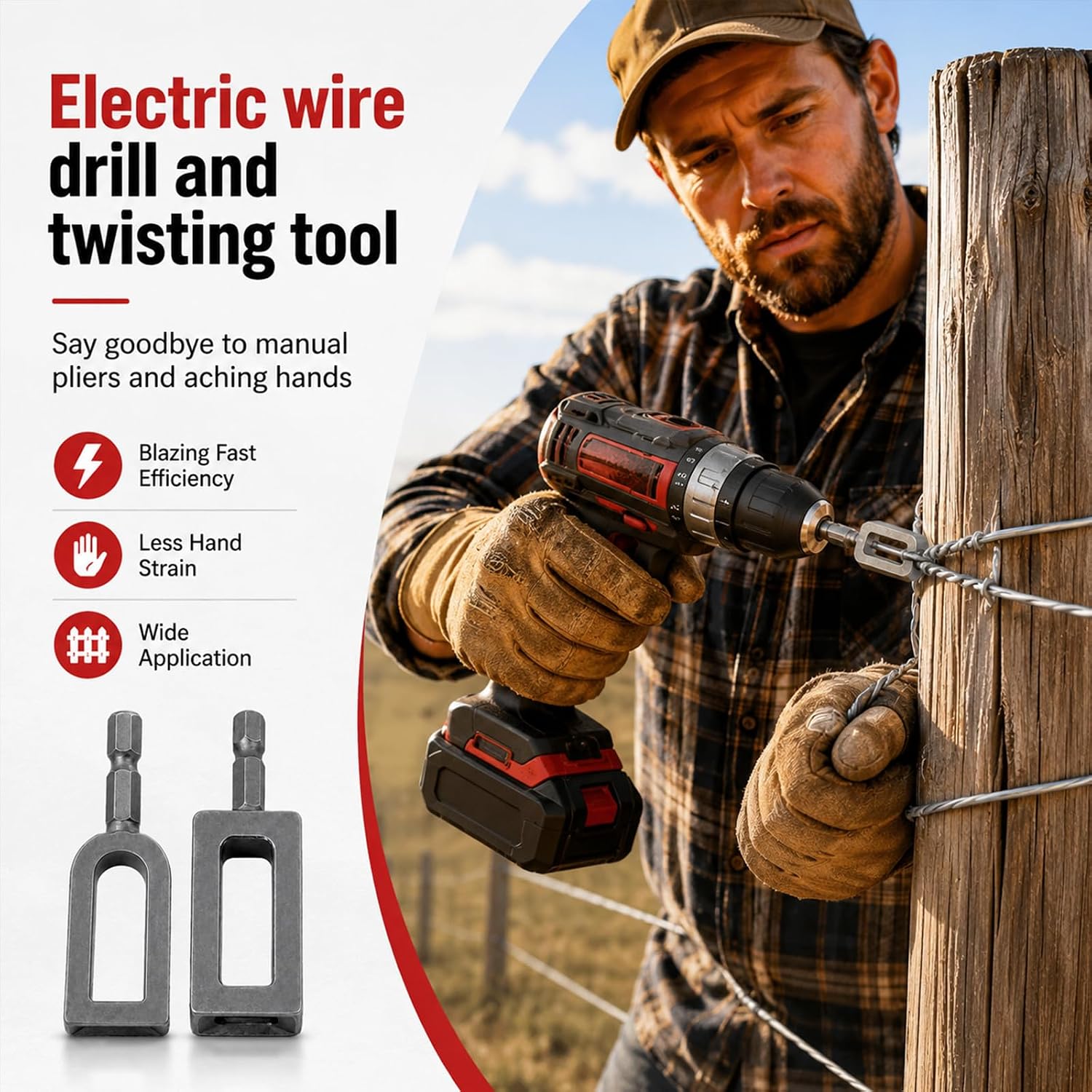 2PCS Electric Drill Wire Twisting Tool for Drill, Heavy Duty Wire Twister with 1/4" Hex Shank, Professional Wire Twisting Tool,Wire Twister Tool for Drill for Construction, Fence, Alloy Steel image 2