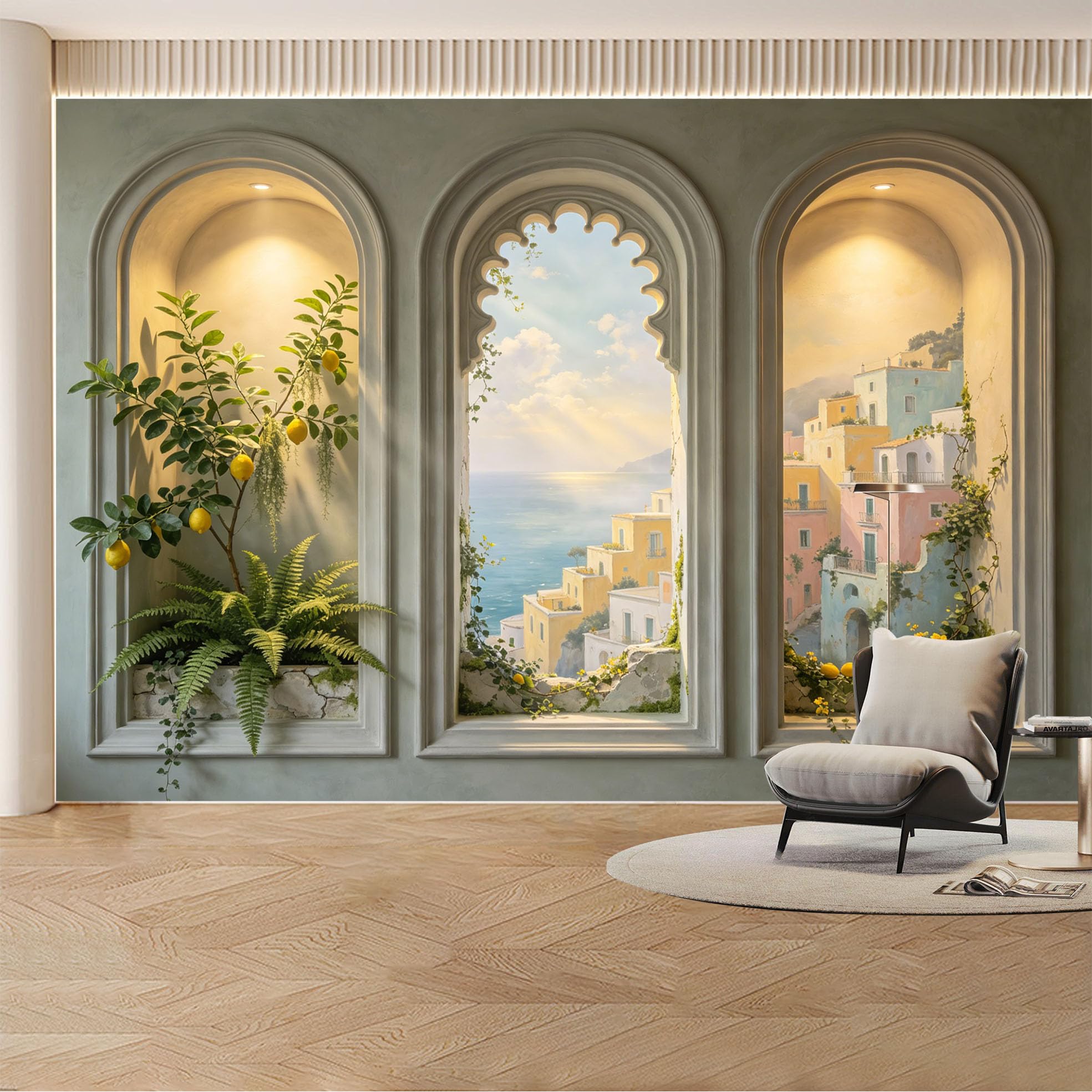 Kayorowalls Bh20260620053 Custom Wall Mural Wallpaper Mediterranean Coastal Village Landscape Nature Wall Decor Large Wall Art Tropical Sunset Removable Selfadhesive Large Photo For Living Room， Bedroom， Office