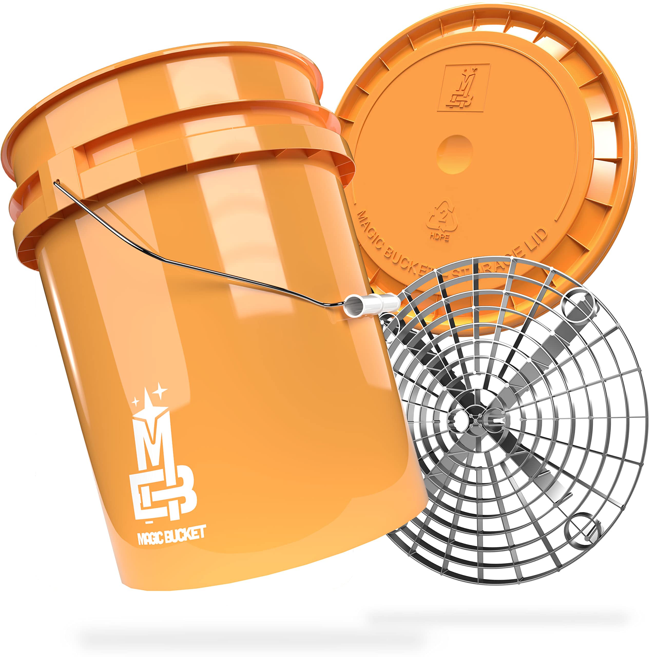MAGIC BUCKET Paquete de lavado a mano para coche, cubo de lavado con tapa de cubo a juego, 5 galones estadounidenses, aprox. 20 litros, con bandeja de cubo Grit Guard para la suciedad, juego de lavado