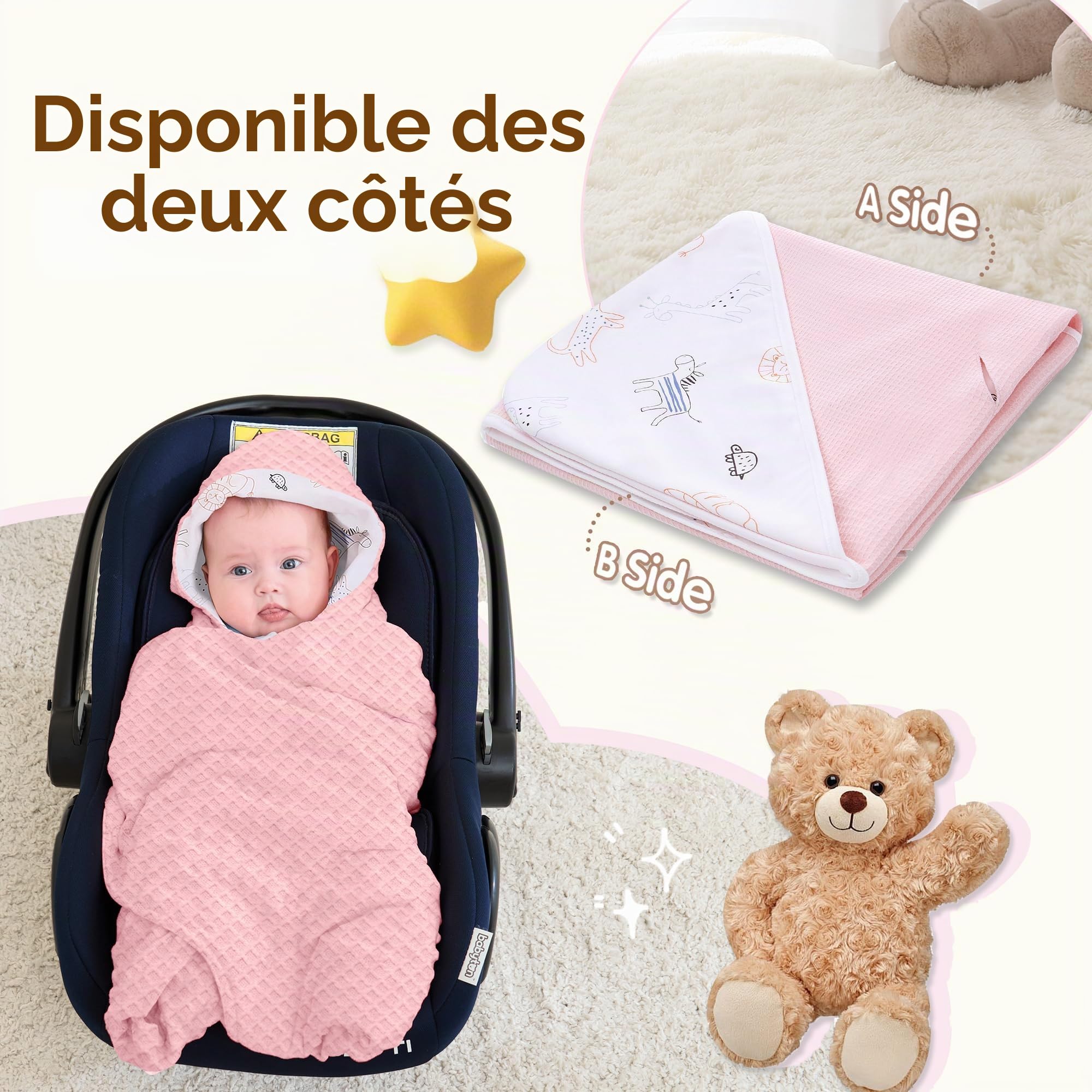 Couverture pour bébé - 90 x 90 cm - En tissu gaufré universel - Pour siège auto