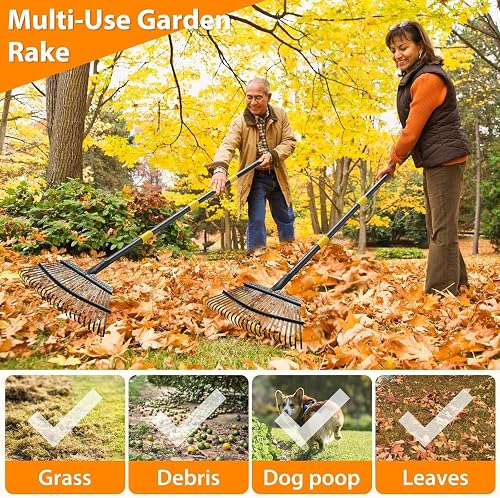 FLY HAWK Râteau à Feuilles, 165cm Râteau de Jardin avec Manche Réglable et 25 Dents Renforcées, 45cm Grande Surface Râteau de Jardin pour Nettoyer Plantes, Pelouse et Cour - 6