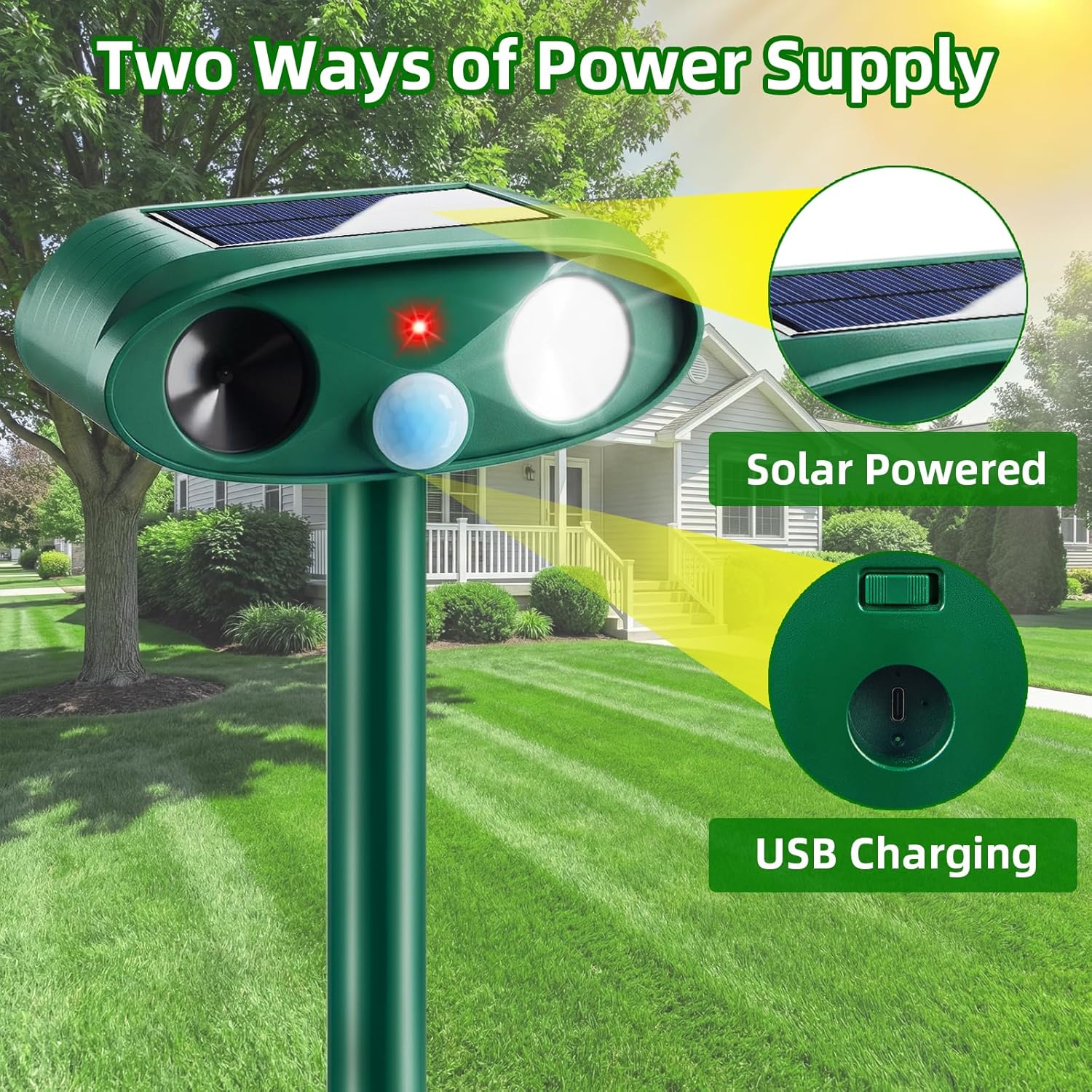 2026 Solar Ultrasonic Animal Repellent Outdoor Cat Deterrent Deer Repellent Devices Dog Repeller with Motion Sensor & Strobe Light & Usb Charging Deterrent Rabbit Squirrel Skunk Racoon for Yard Garden