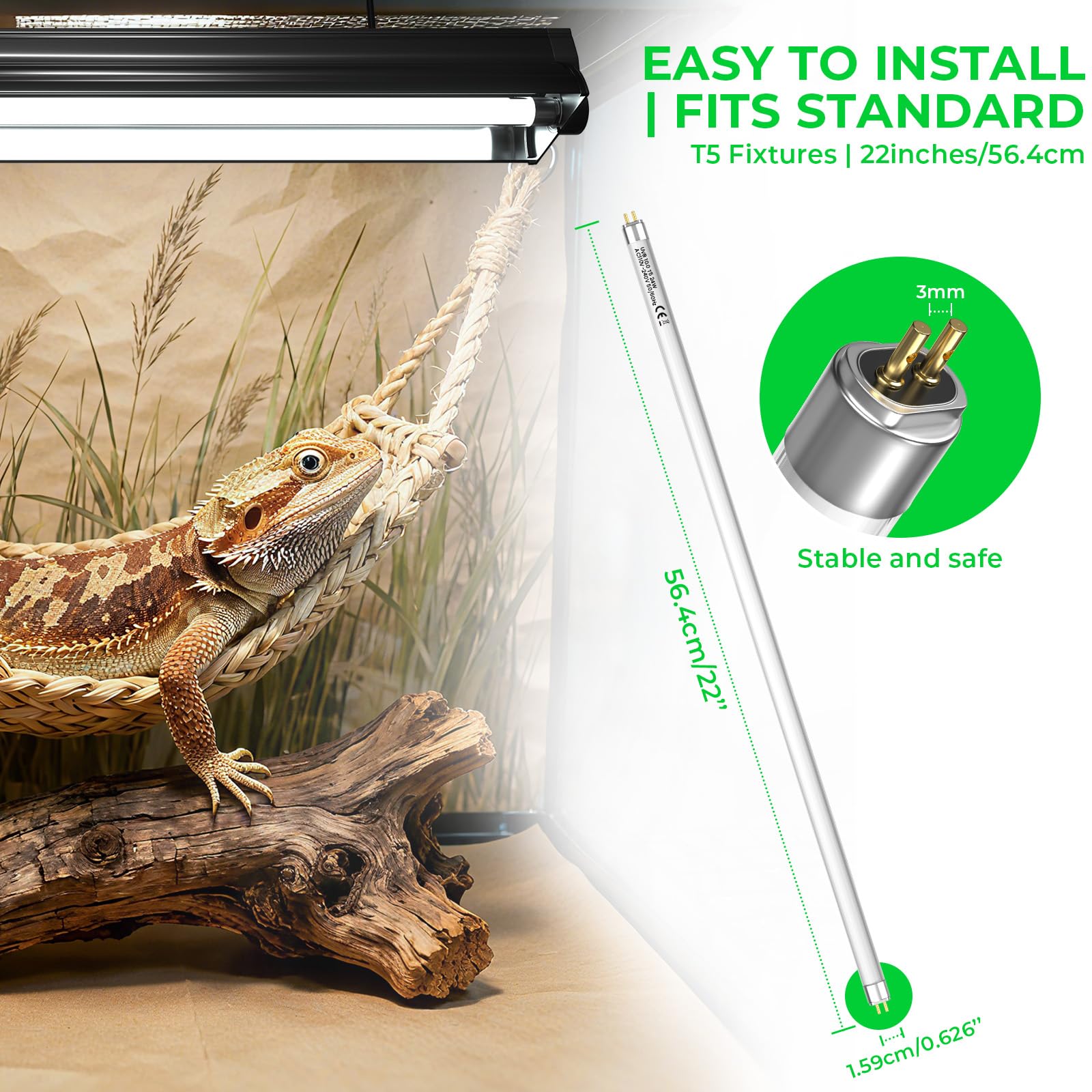 GlowUp 22 Inch T5 HO 10.0 24W Bearded Dragon UVB Light Bulb, UVA UVB Reptiles Light Bar Tube Lamp, UVB Reptile Light Bulb for Leopard Gecko Tortoise Chameleon Tropical Desert Reptile Terrarium -2Pack - image 5