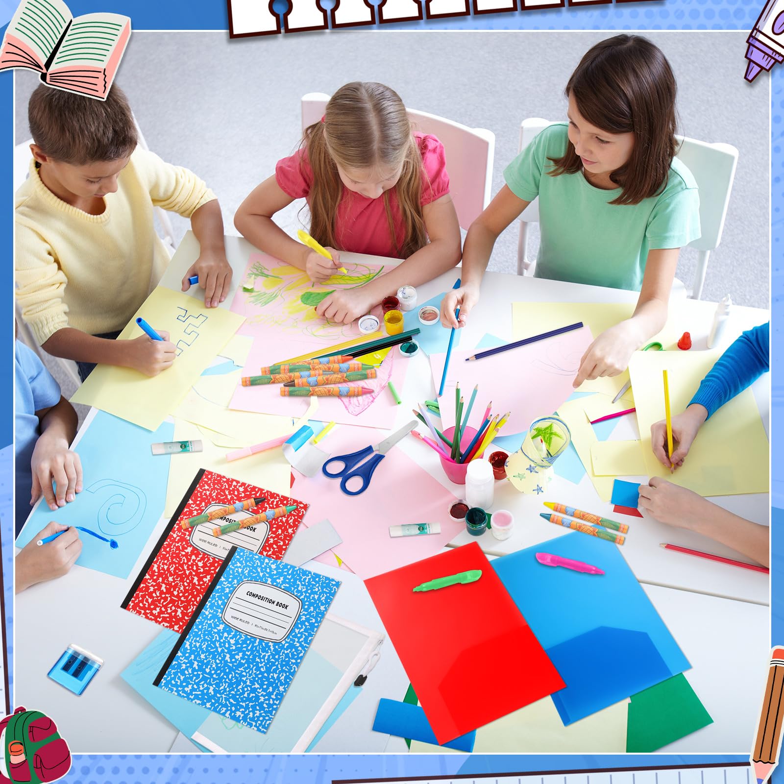Gilprop 39 pezzi Back to Supplies Essentials Bundle include matite, forbici, righello, gomma, temperamatite, quaderno, astuccio, cartella notebook (multicolore)