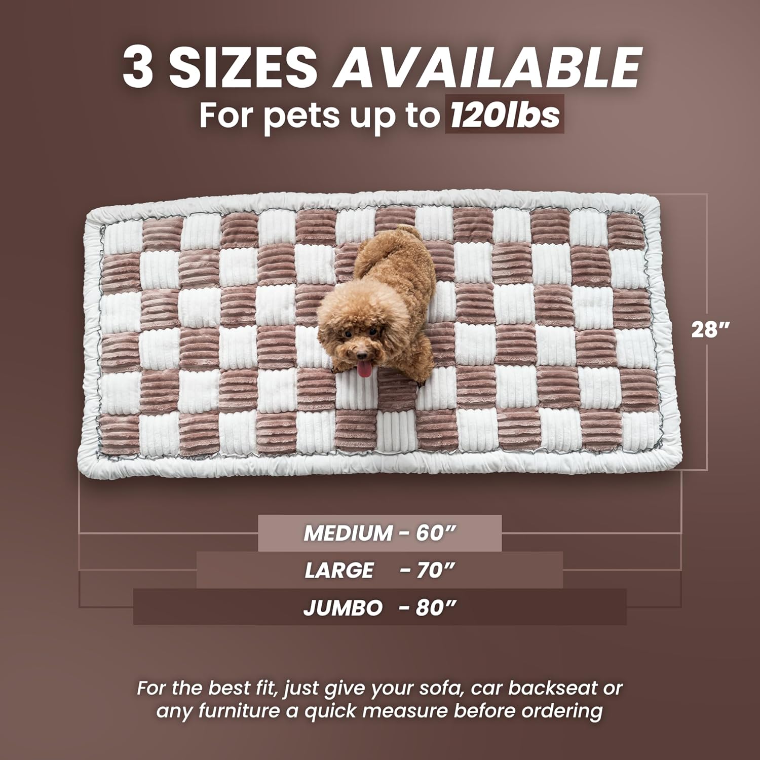 Cattasaurus Washable Couch Covers for 3 Cushion Couch Sofa Pet Friendly, Non Slip Couch Protector for Dogs, Backseat Pet Bed Mat, Love Seat Couch Covers for Dogs, Sofa Slipcovers (Medium, Deep Coffee)