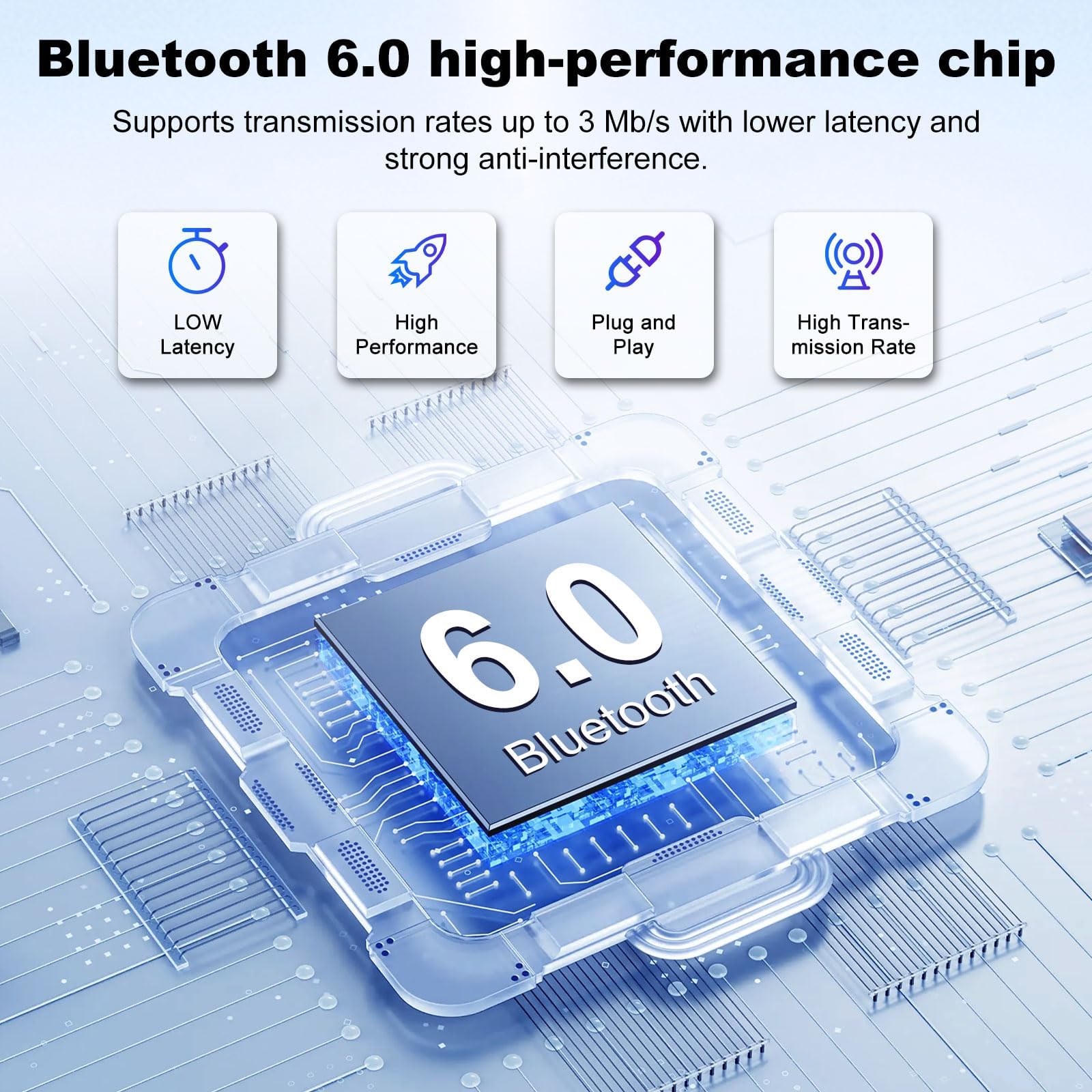 Adaptador Bluetooth 6.0 USB Dongle para PC, USB Bluetooth Stick para ratón, soporta hasta 5 dispositivos al mismo tiempo, gran alcance, baja latencia, compatible con Windows 11/10/8.1, antena doble