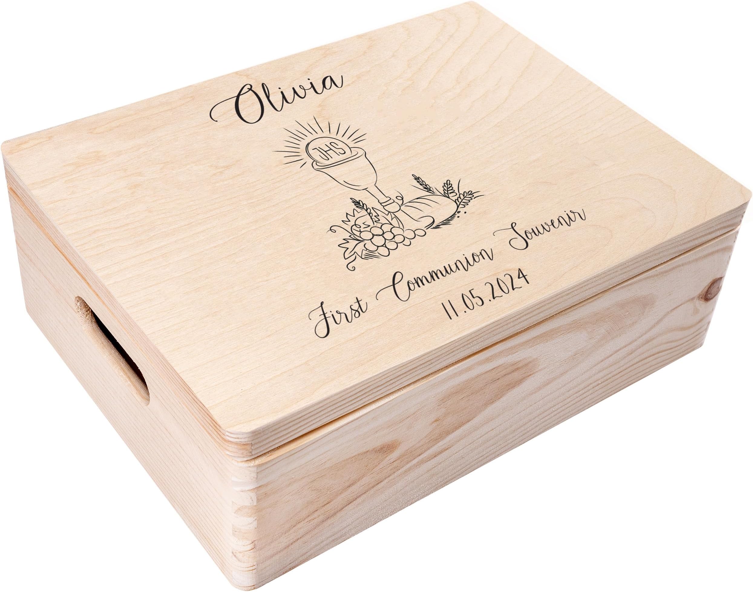 Creative Deco Personalised First Holy Communion/Confirmation Gift for Girls or Boys | Unique Custom Boxes | Customised Wooden Storage Box with Hinged Lid | Perfect as a Keepsake or Decoration