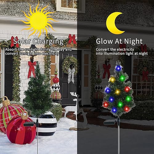 Miniatura 5 de Paquete de 4 luces solares para árbol de Navidad para jardín, árbol de Navidad, luces solares para caminos de paisaje, luces de camino de Navidad