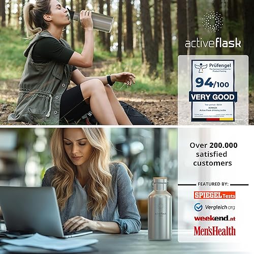 Miniatura 7 de Botella de agua de acero inoxidable con pajita, infusor y 3 tapas 1832 oz a prueba de fugas aislado al vacío ACTIVE FLASK Botellas de beber frías