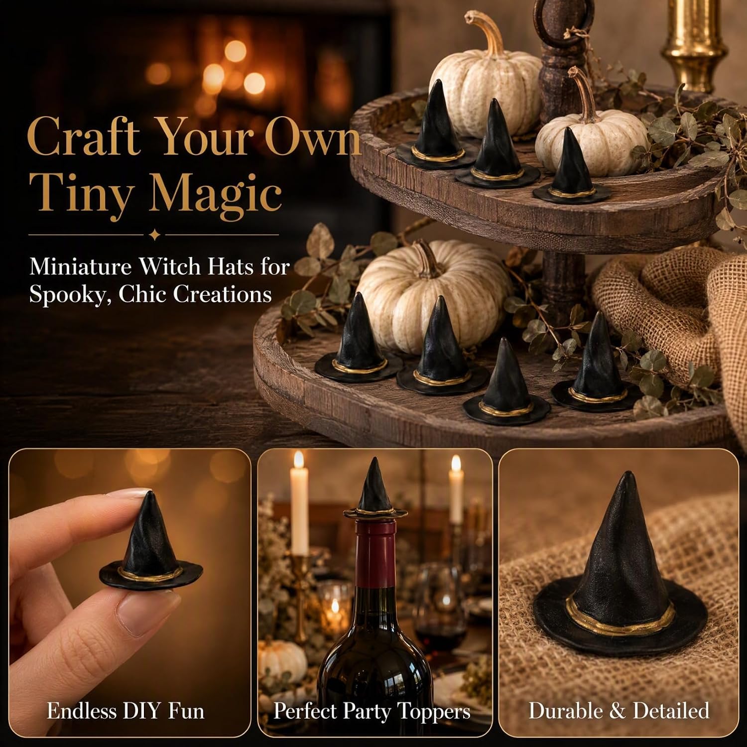 DOITOOL Mini Witch Hats, 24 Pcs Miniatures Resin Halloween Craft, Black image 5