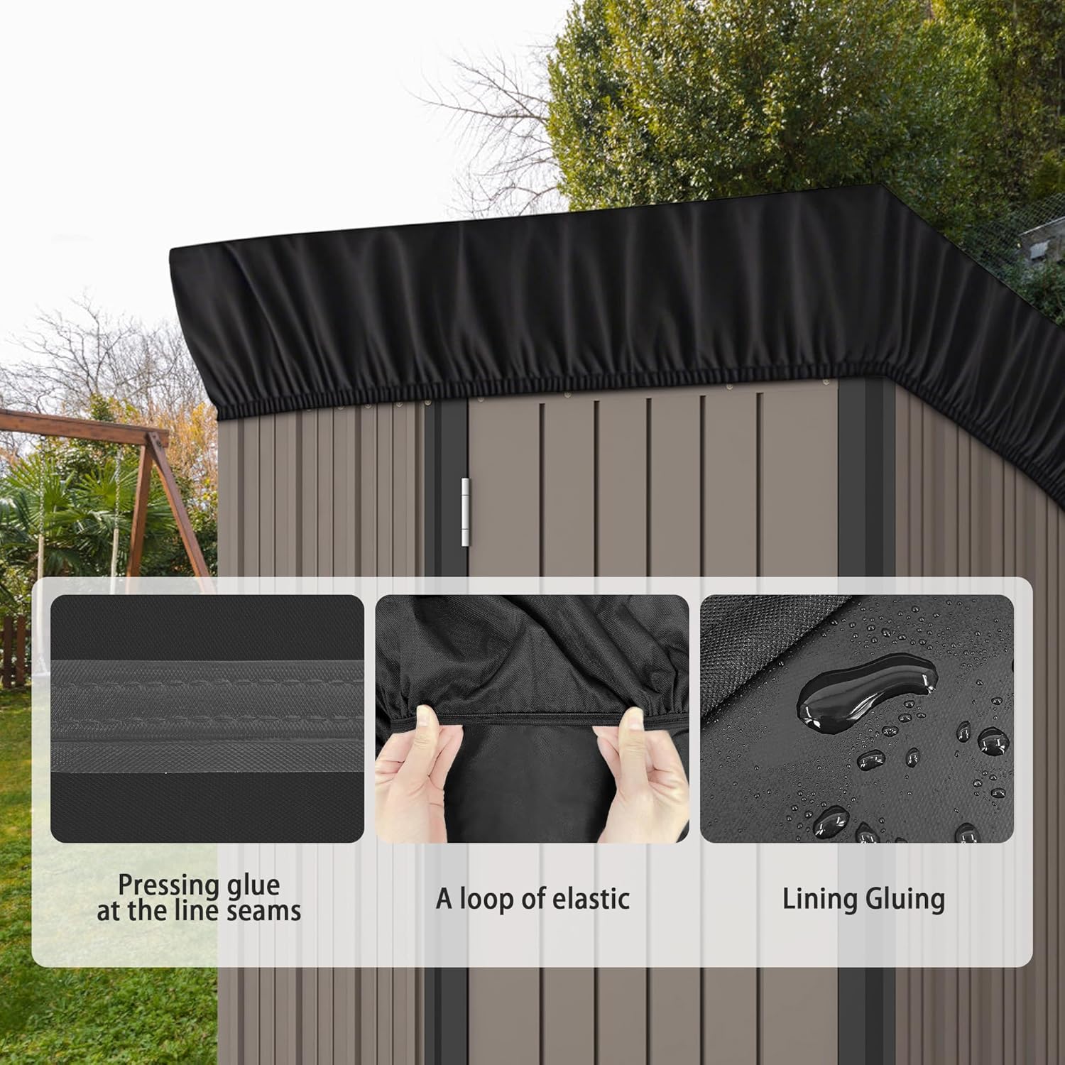 5x3Ft Outdoor Storage Shed Cover & Metal Garden Shed Cover - 640D Oxford Fabric, Weatherproof, Dustproof, Elastic Hem for Secure Fit, Includes 8 Reinforced Silicone Corner Guards (Cover Only)