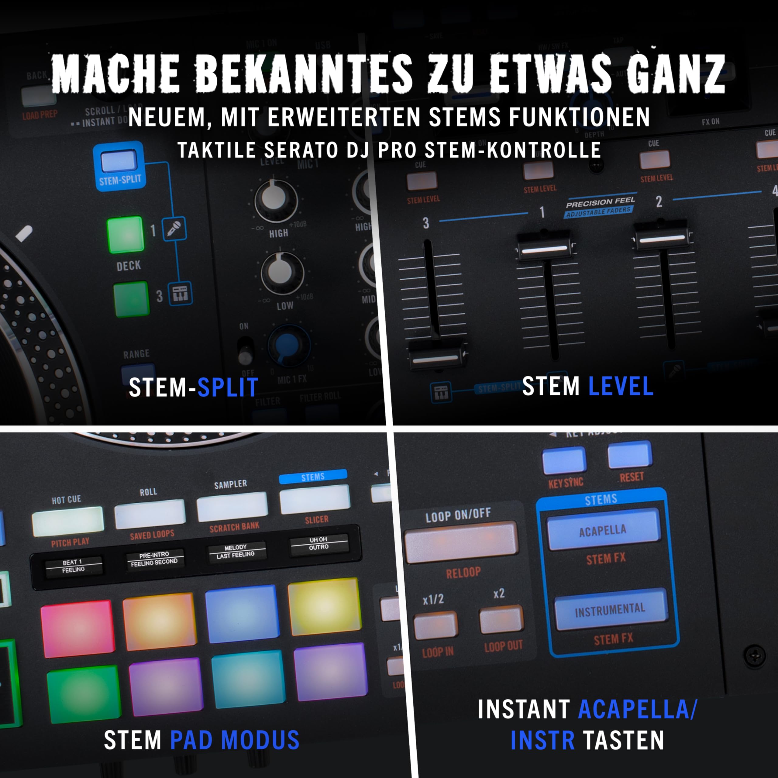 RANE PERFORMER 4-Kanal Pult, Motorisierter DJ Controller, 7-Zoll Platters mit Displays, Precision Feel Fader, Stem-Split, Serato DJ Pro Freischaltung