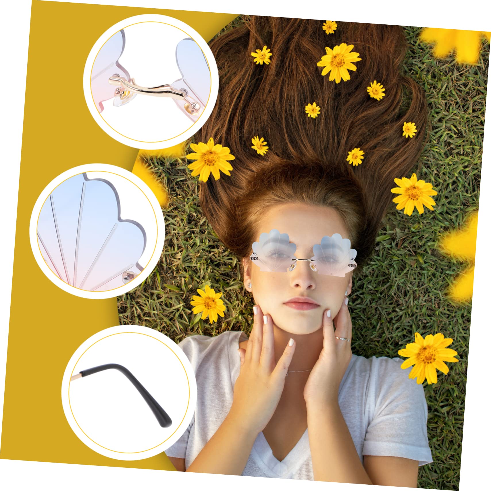 Healvian Gold Frame Sunglasses Bachelorette Party Decorations Rimless Eyewear Fashion Accessory for Women