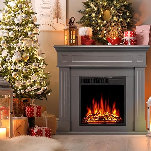 Miniatura 9 de Havato Chimenea eléctrica de 43 pulgadas con chimenea, chimenea eléctrica independiente, caja de fuego envolvente de madera, control remoto, marco