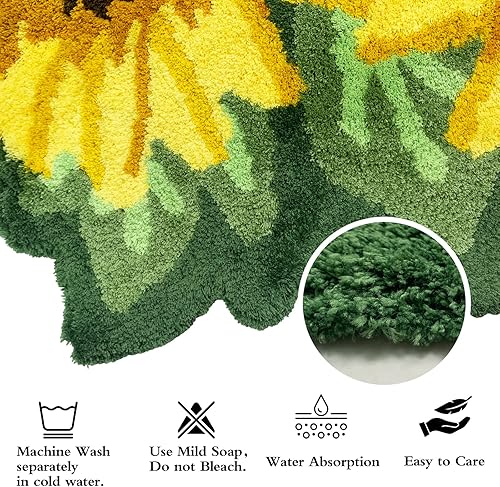 Miniatura 4 de USTIDE Alfombra de pelo alto con girasol, lavable a máquina, para dormitorio, sala de estar, pasillo, alfombra mullida en forma de flor (grande,