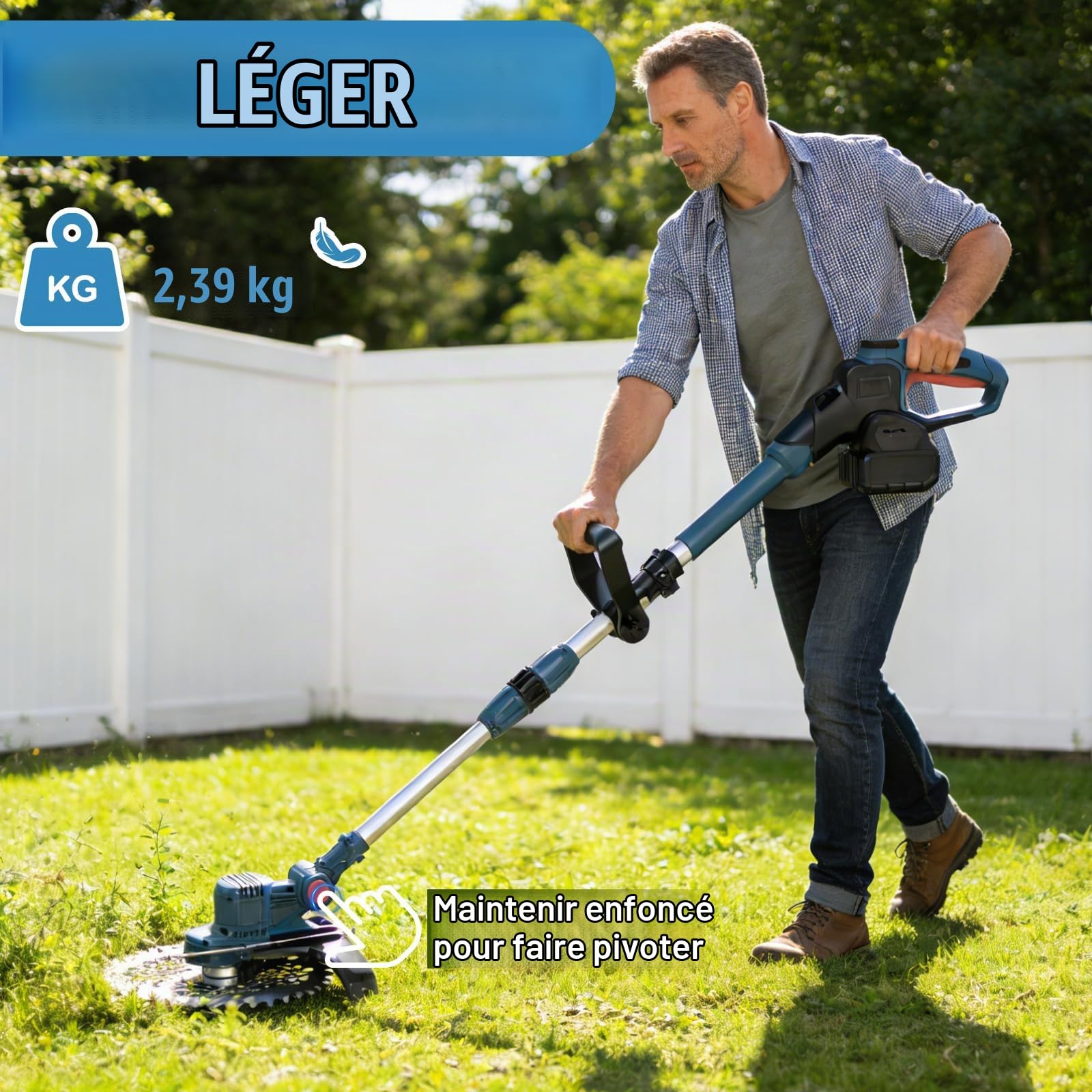 Coupe Bordure sans Fil avec Batterie,21 V, 2 batteries 4,0 Ah, coupe-bordures/débroussailleuse 5 en 1 avec brosse de désherbage,Moteur sans balais 750 W Pliable Adapté pour jardin et pelouse-dark blue