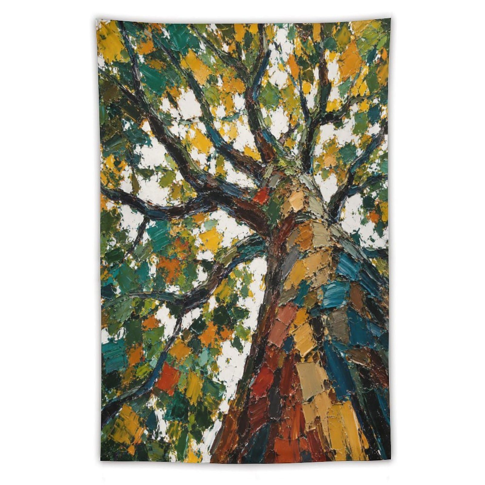 W7C8U2X3 Autumn Dot Tree Wall Tapestry, Impressionist, Pointillist Art