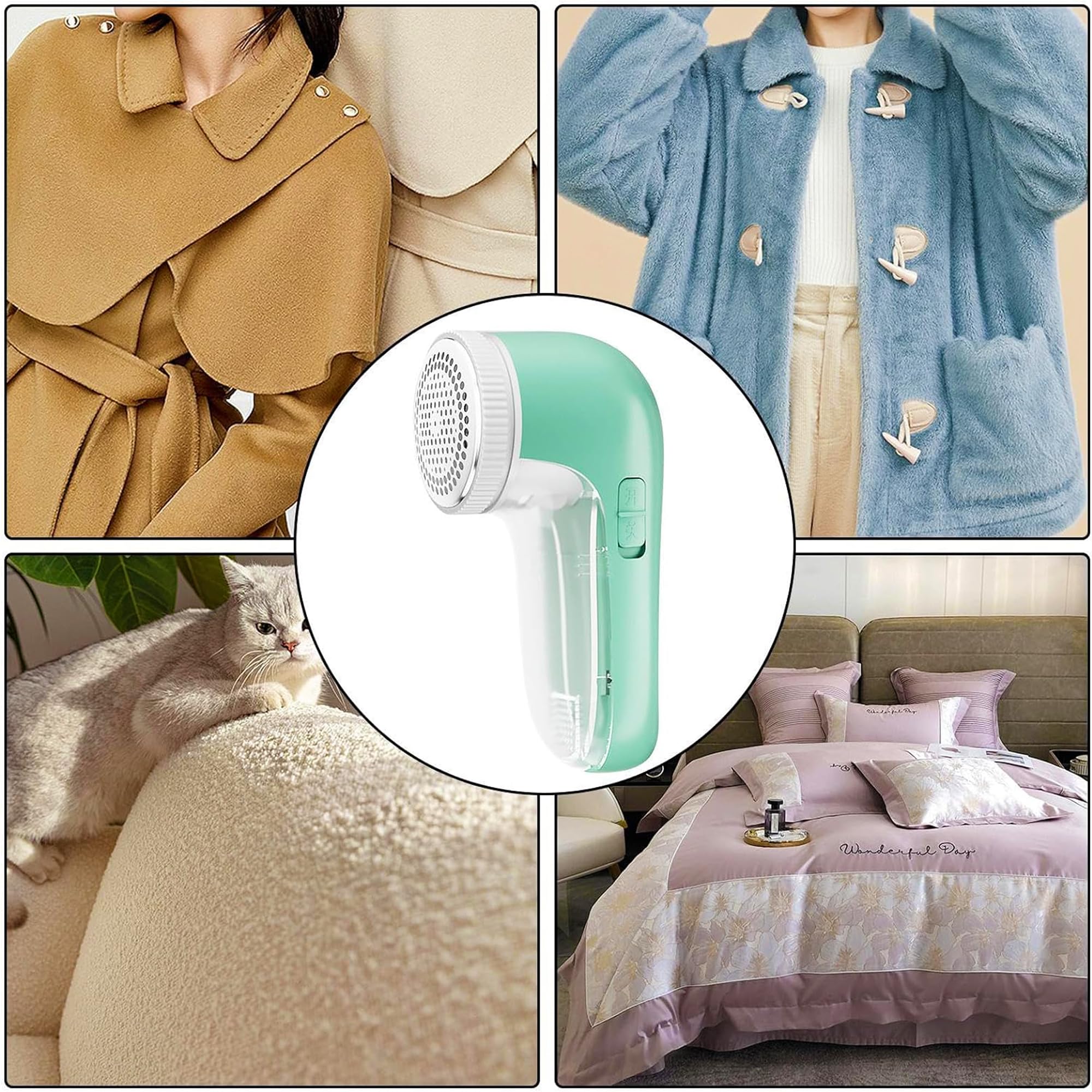 US1984 Lint Remover, Rechargeable, Clothes Shaver, Compact and Portable Fabric Shaver for Woolen Sweaters, Blankets, Jackets, Burr Remover, Pill Remover from Carpets, Curtains (Green) 4