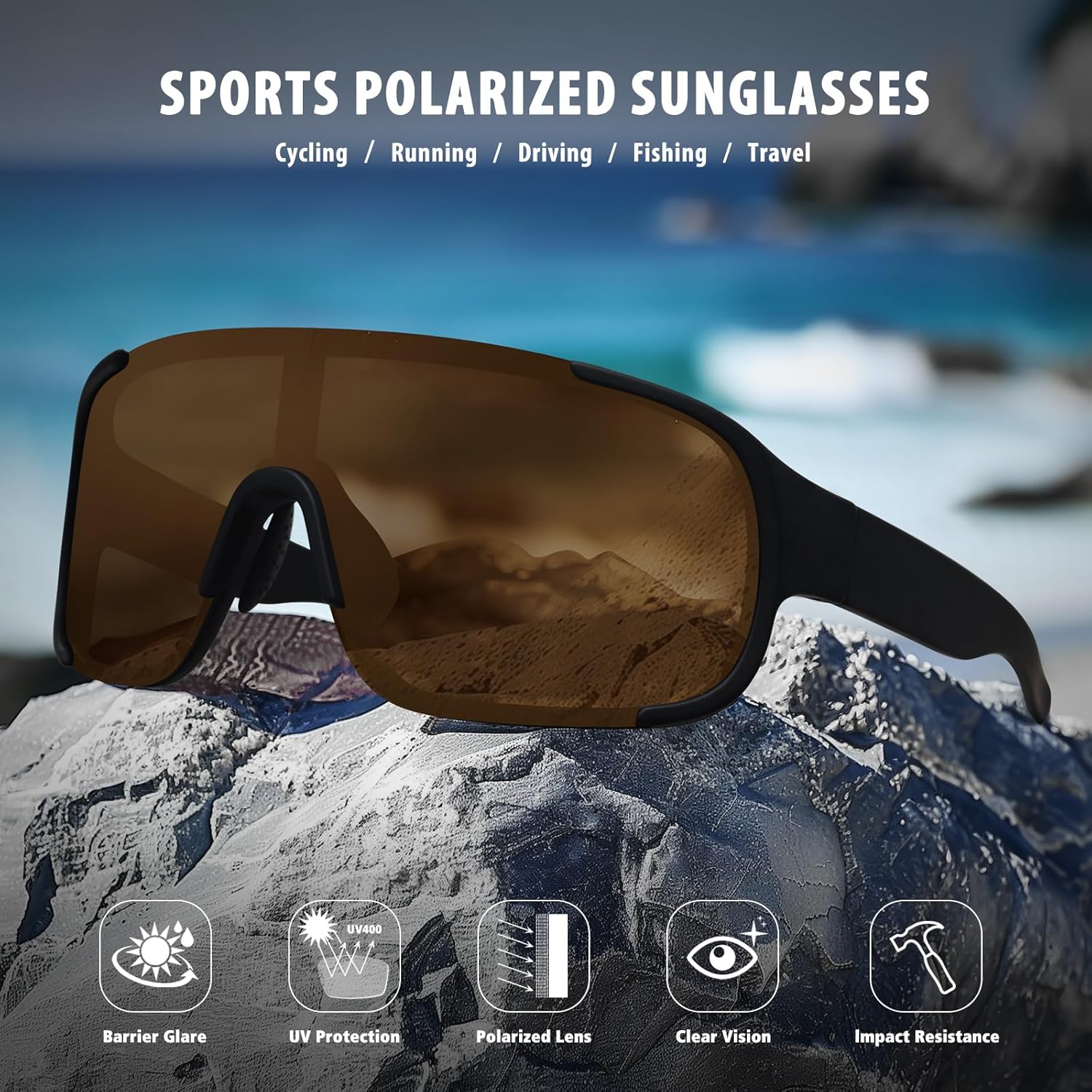Polarized Cycling Sports Sunglasses for Men Women UV Protection Fishing Bike Running Wrap Around Sun Glasses - Image 5