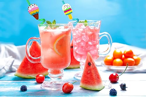 Miniatura 2 de 24 pajitas reutilizables de helado con formas locas, pajitas de cóctel para suministros de fiesta de cumpleaños, recuerdos de fiesta con 2 cepillos