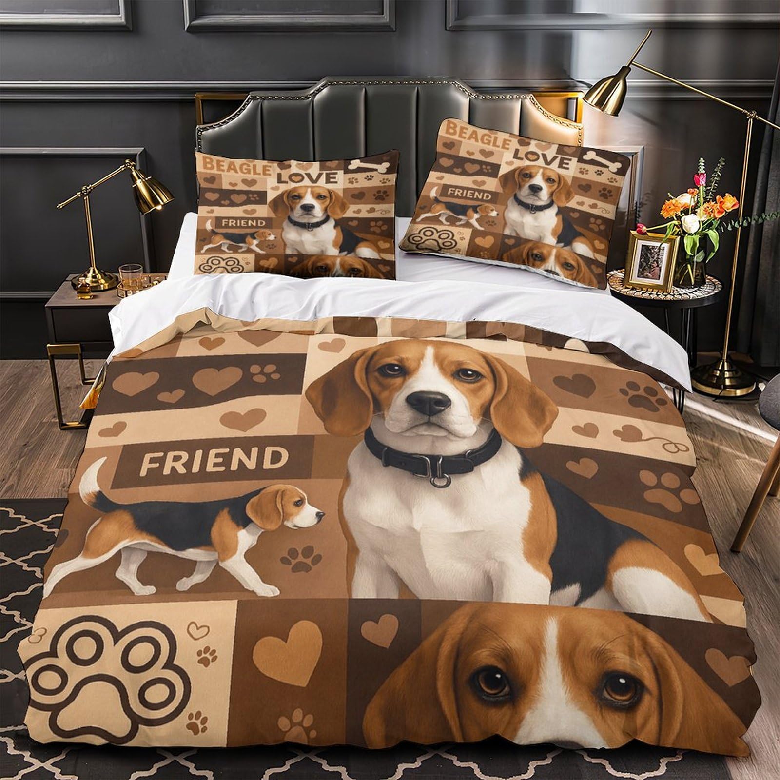 Housse de couette imprimé chien Beagle 3D en microfibre pour décorer une chambre de garçon