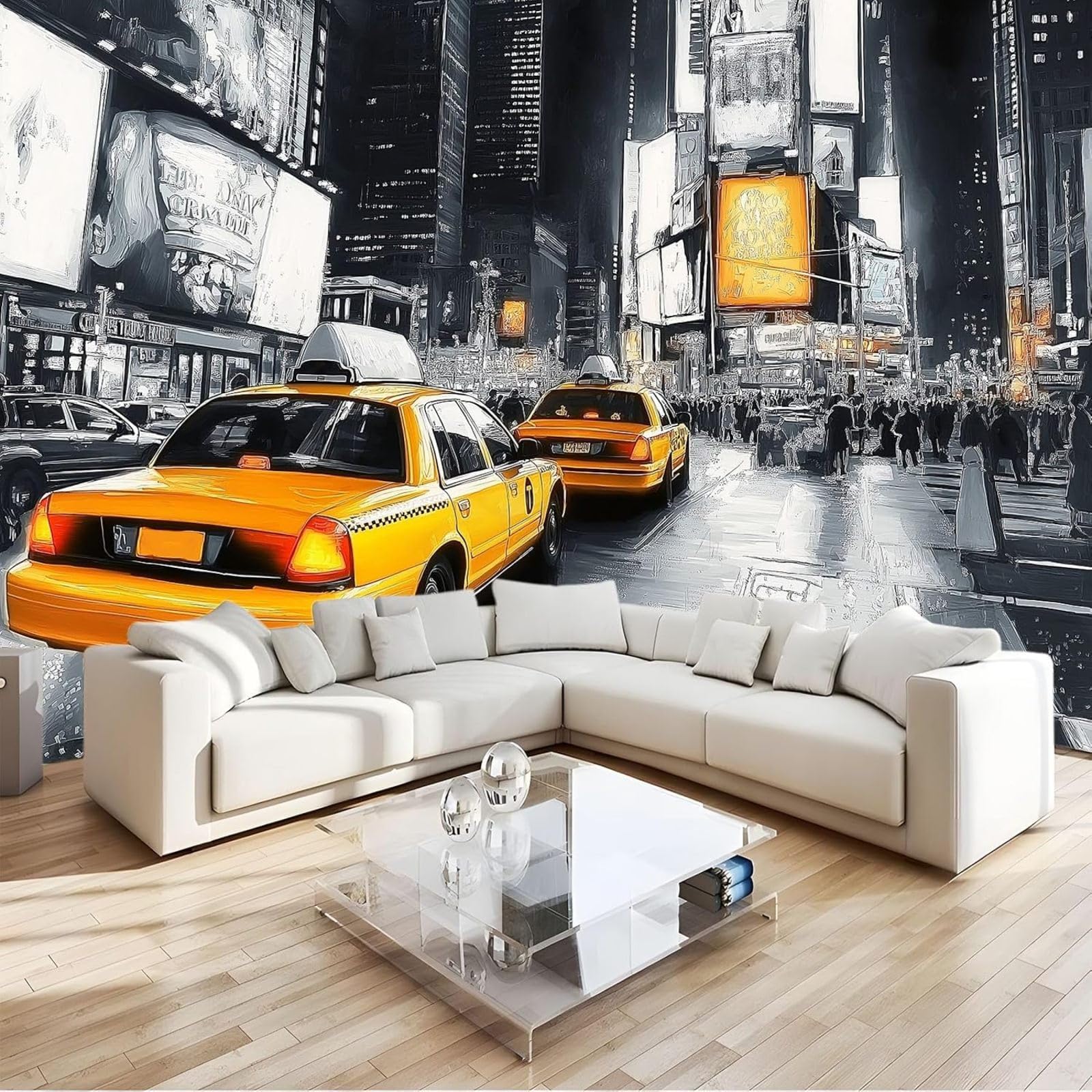 hgjdjhnf Photo Wallpaper City of New York Taxi Living Room Bedroom Art wall Wallpaper Wall Decoration Wallpaper, Grey, 200cm x 140cm