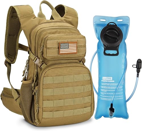 Vista 10 de CVLIFE Mochila táctica de hidratación con vejiga de agua de TPU de 3 L, mochila de senderismo de 22 L para hombres y mujeres, mochila de agua Molle