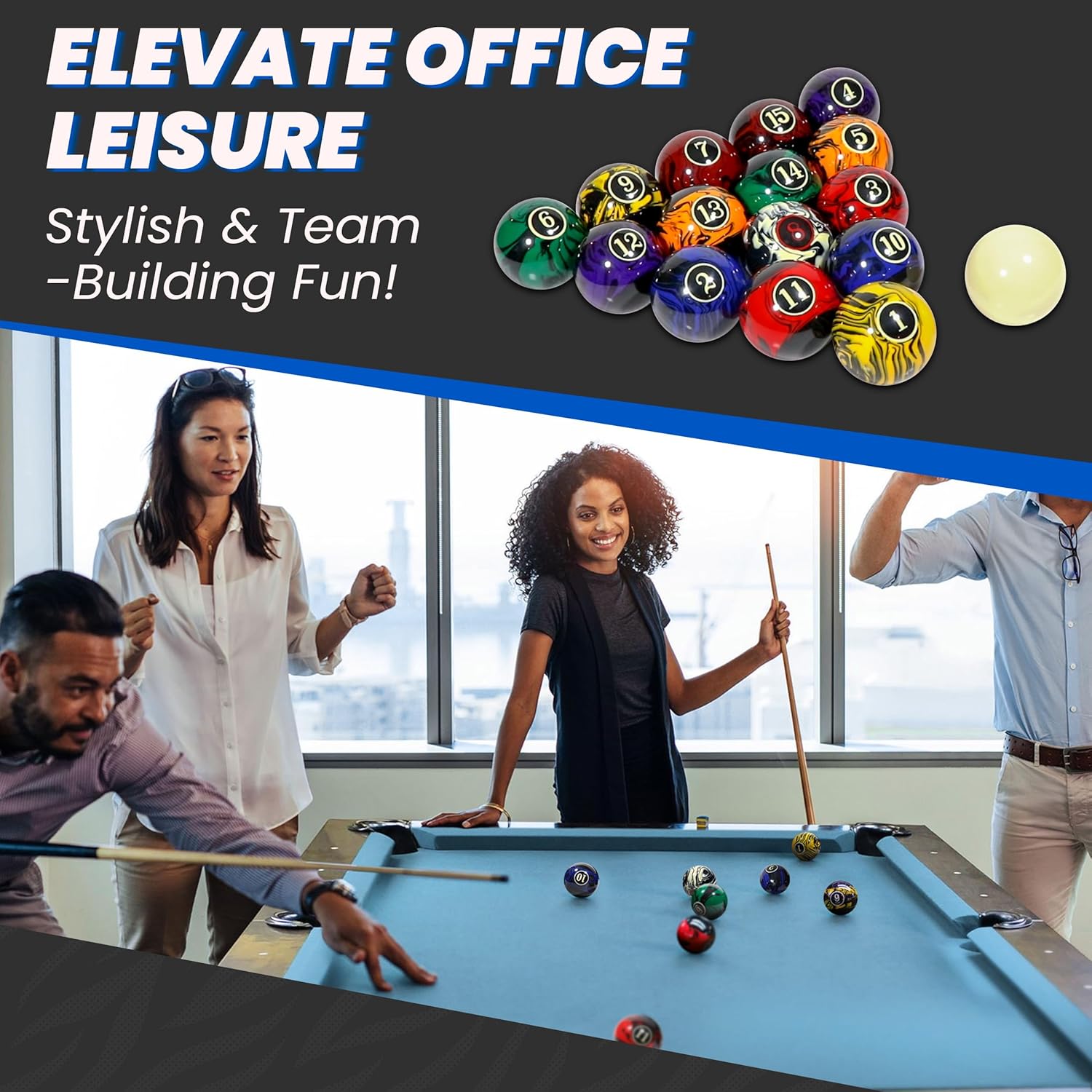 Billiard Balls AAA-Grade, Complete Set of 16 Pool Balls, 2-1/4" Regulation Size and Weight Professional Tournament Pool Table Balls (Dark Marble Swirl)