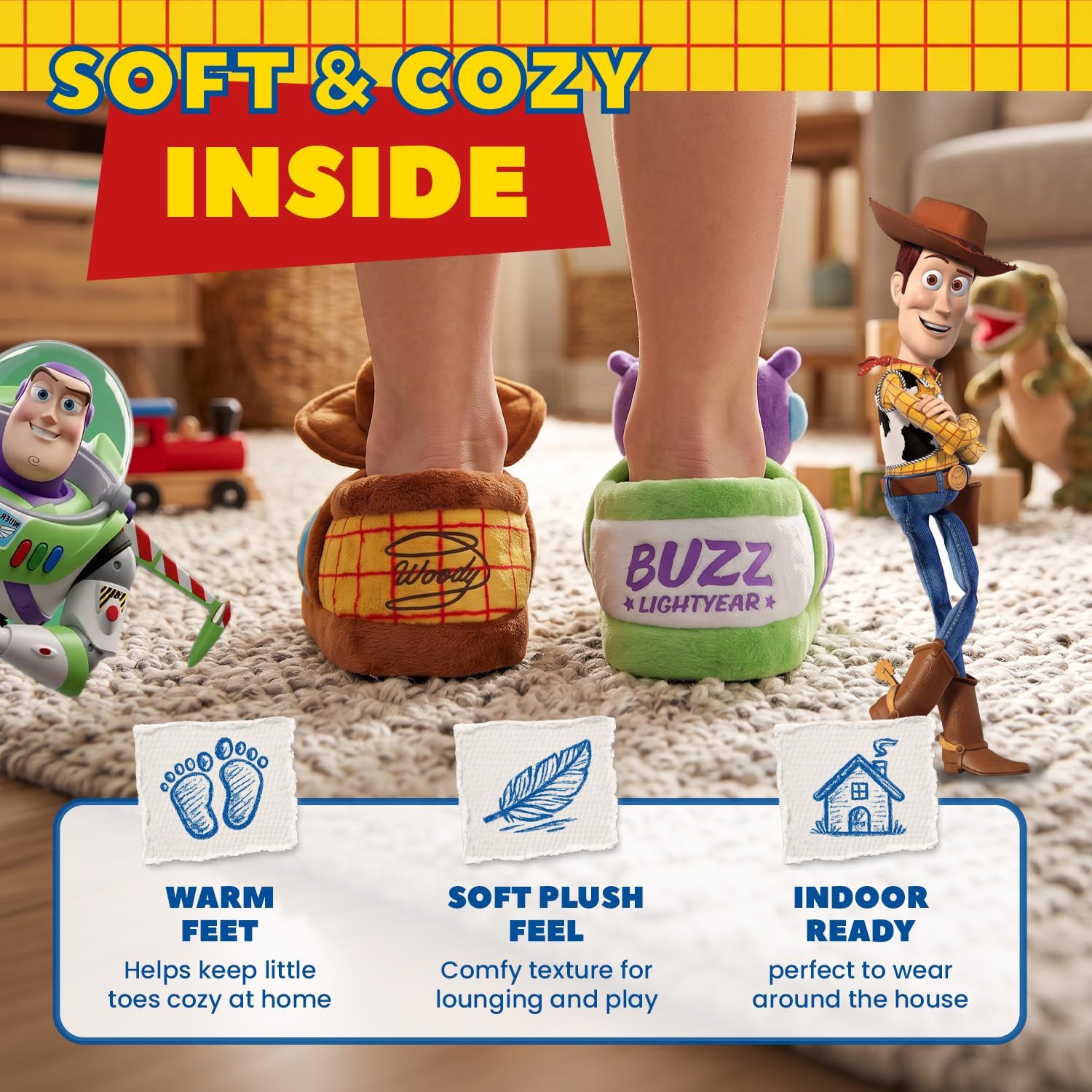 Buzz Lightyear and Woody Toy Story Slippers for Kids, Toddler House Shoes image 4