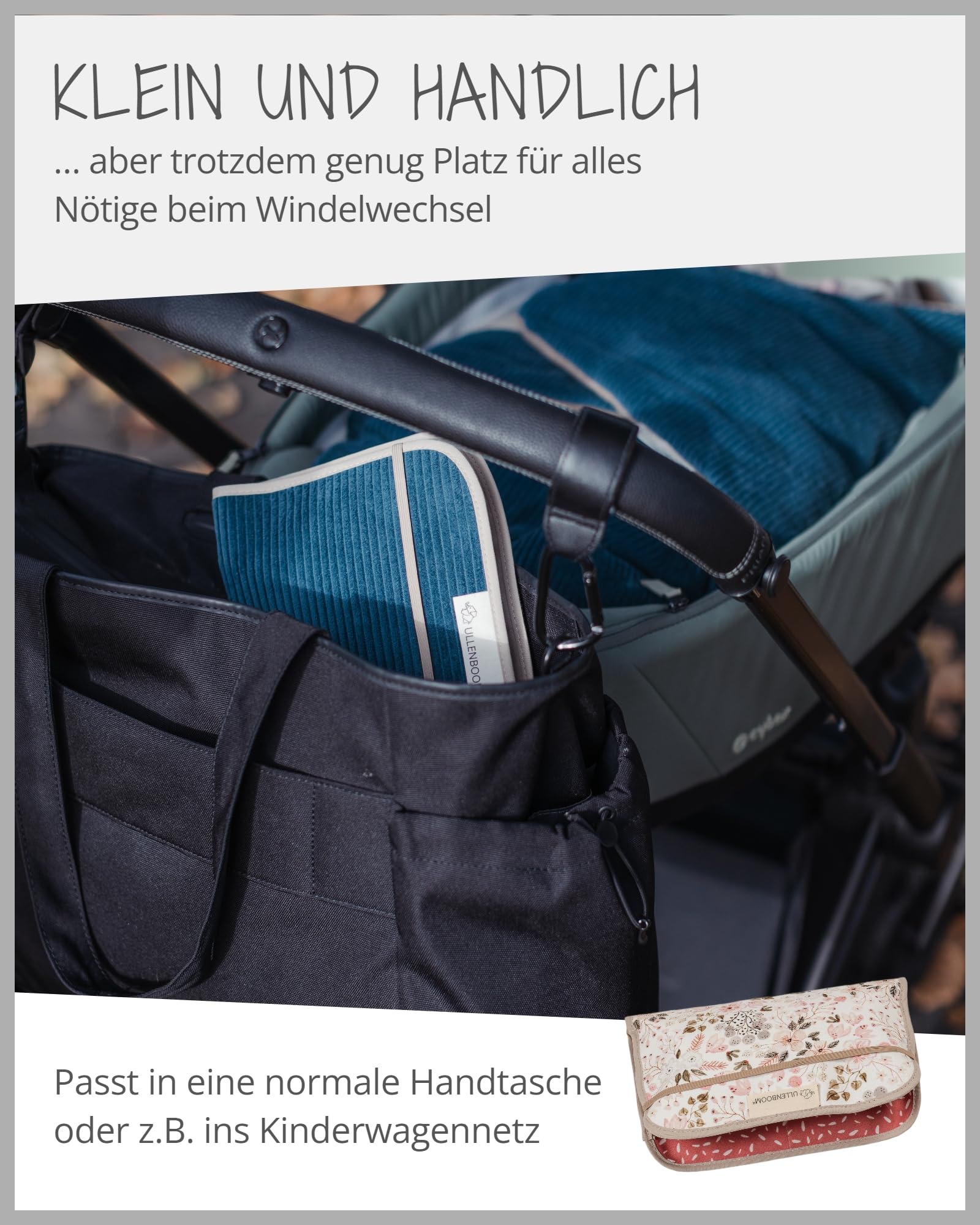 ULLENBOOM ® Windeltasche für unterwegs (Made in EU) - Wickeltasche für bis zu 3 Windeln, Feuchttücher & weiteres Zubehör, Windeletui mit Reißverschluss & Gummiband, klein & lässig