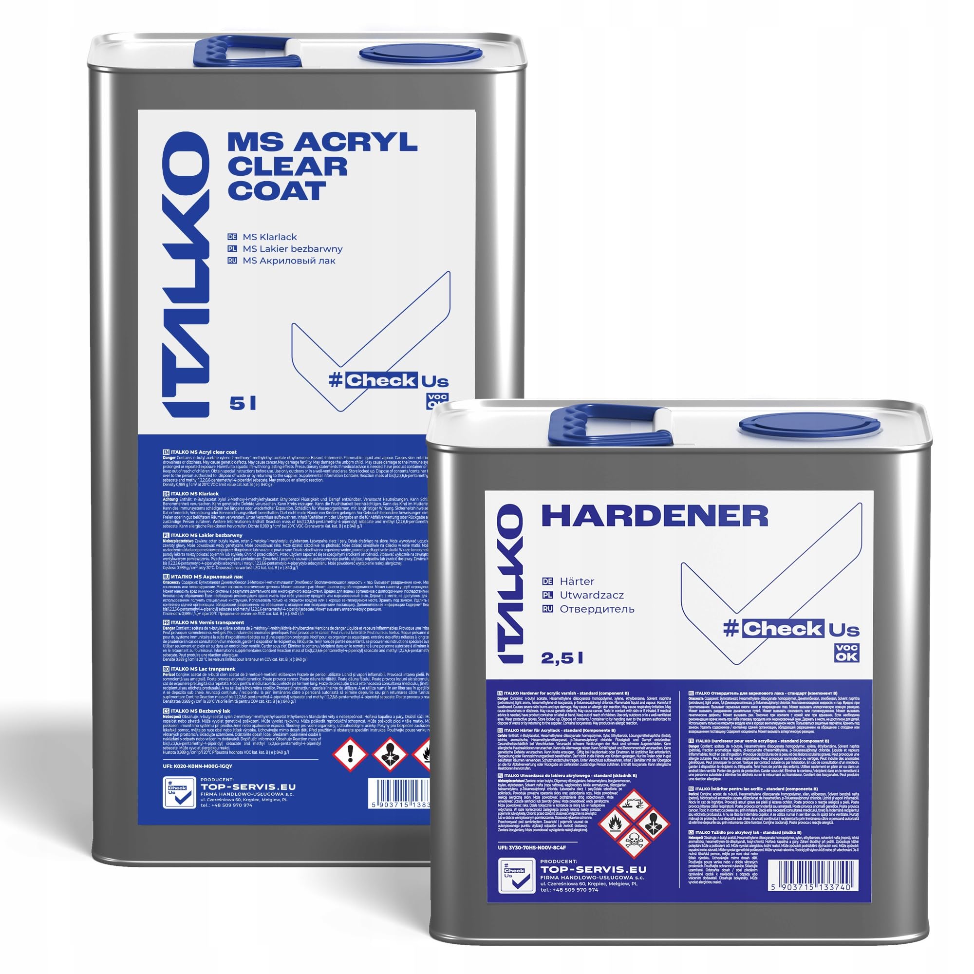 Klarlack MS Set 2K – Acryllack + Härter im Mischverhältnis 2:1 – hochglänzend, kratzfest, UV-beständig – Autolack für Karosserie Reparatur, in 1,5L oder 7,5L Gebinde