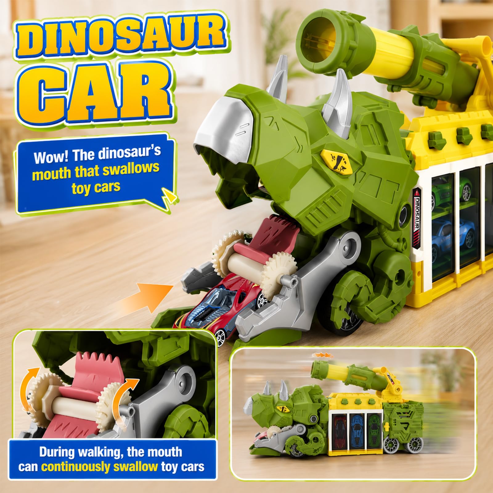 Camion Dinosaure Jouet Lanceur 12 Mini Voitures Garage Pliable Cadeau