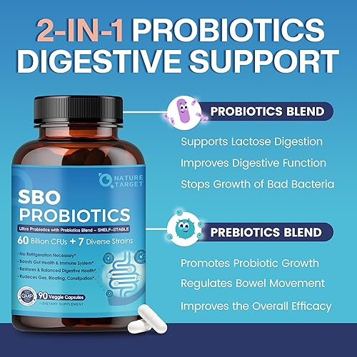 Miniatura 5 de NATURE TARGET Probióticos para mujeres y hombres, 60 mil millones de UFC, prebióticos y probióticos para la salud intestinal - Probiótico SBO apoya