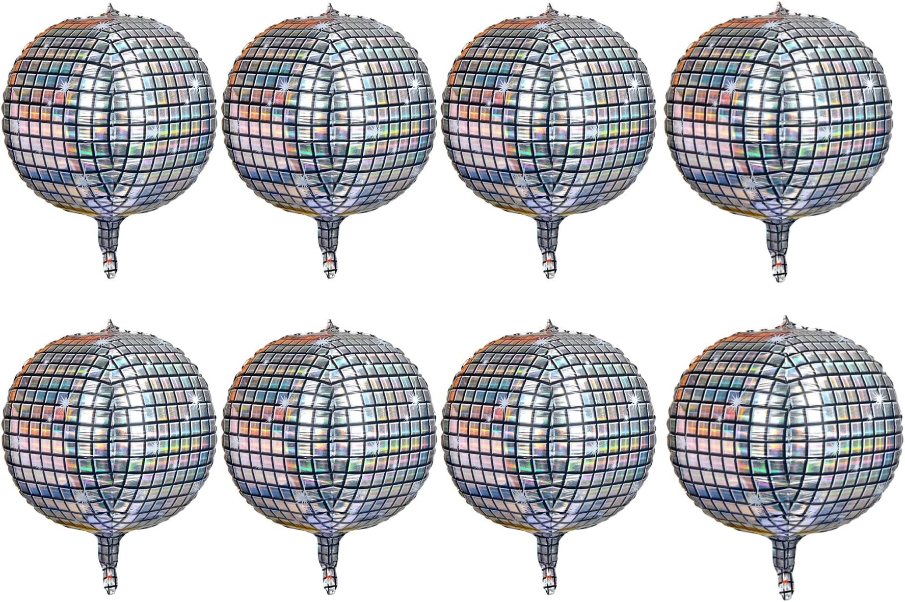 8 Count 22 Inch Disco Ball Balloon Silver laser 4D Large Inflatable Sphere Aluminum Foil Balloon Silver Mirror Balloon for Disco Dance Party Supplies Bouquet Wedding Baby Shower Christmas Decorations