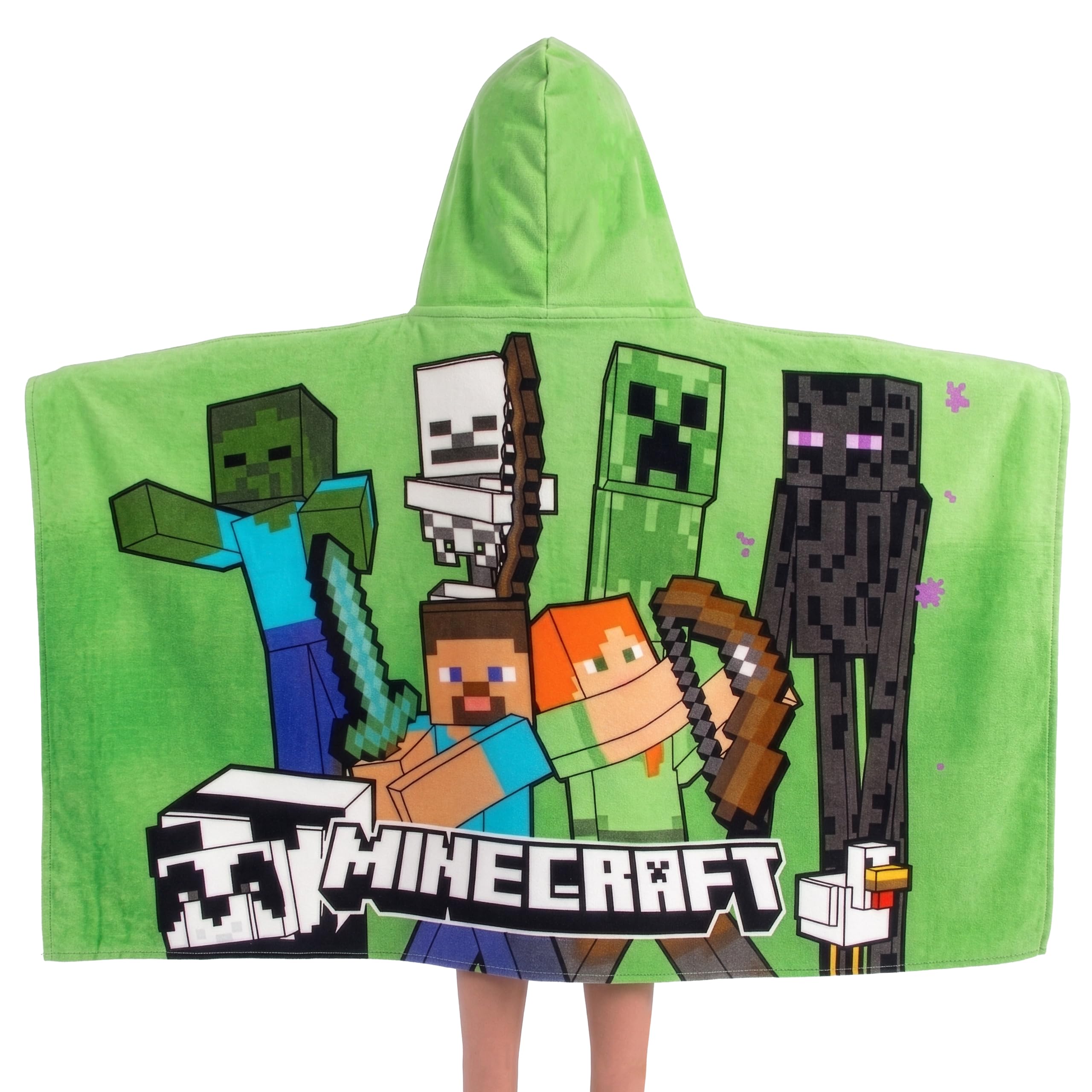 Minecraft Asciugamano Bambini Mare, Accappatoio Poncho con Cappuccio Creeper, Telo Mare Cotone bambini per piscina o spiaggia, taglia unica
