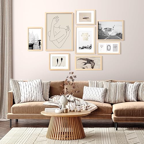 Miniatura 4 de KINLINK Marcos de fotos A4 de madera natural con plexiglás acrílico para fotos A5 con paspartú o A4 sin paspartú, exhibición de montaje en mesa y