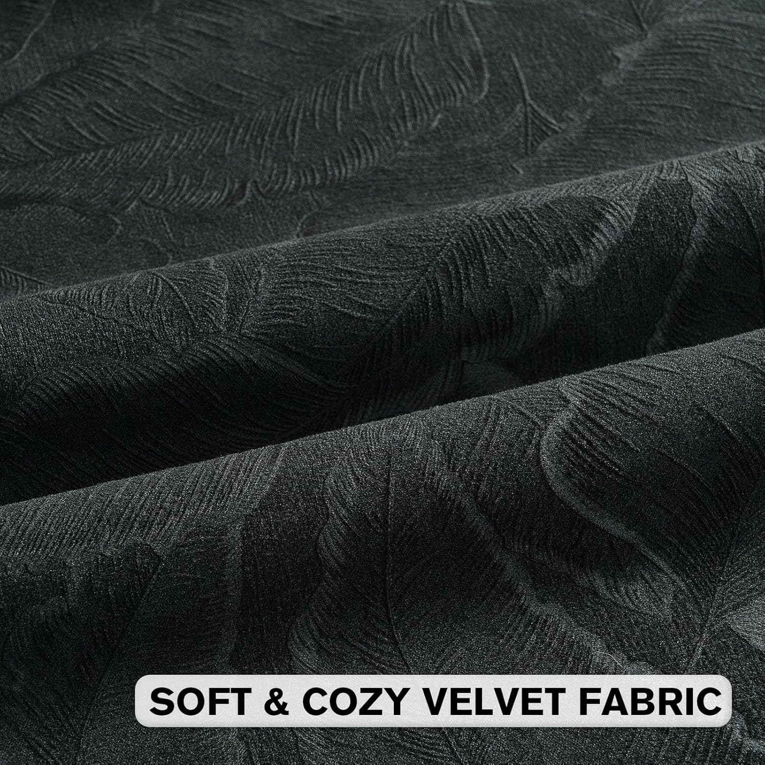 FUTEI Black Velvet Throw Pillow Covers 26x26 Inch Set of 2,Soft Embossed Leaf-Relief Textured Euro Pillow Shams,Natural Home Decor for Couch Living Room