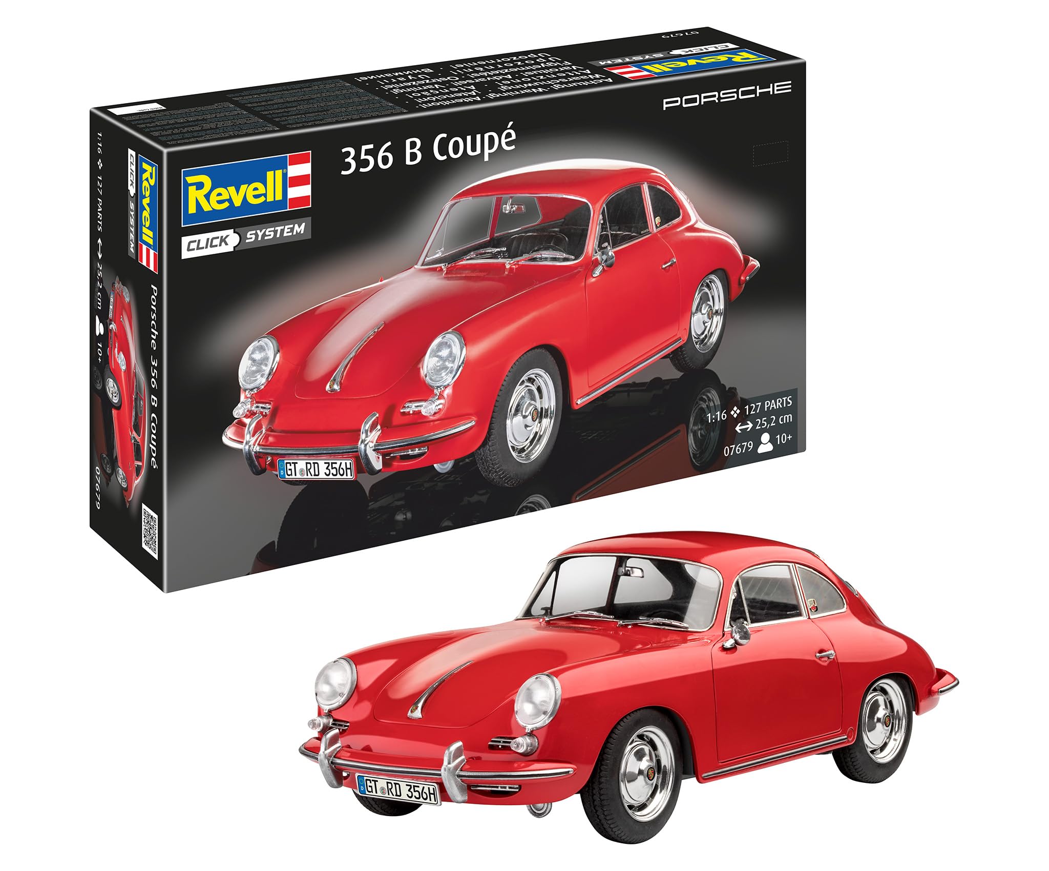 Revell 07679 Legendarny Oldtimer Porsche 356 Coupé do samodzielnego montażu, zestaw do samodzielnego montażu, model 1:16, 25 cm, zestaw modelarski z systemem Easy Click, kolorowe elementy, dla