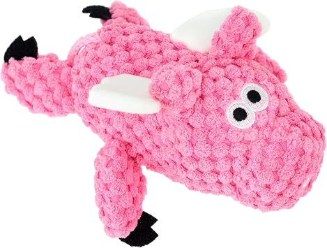 goDog Farm Friends Sitting Flying Pig Squeaky Dog Toy, Plush with Chew Guard Technology, Pink, Mini