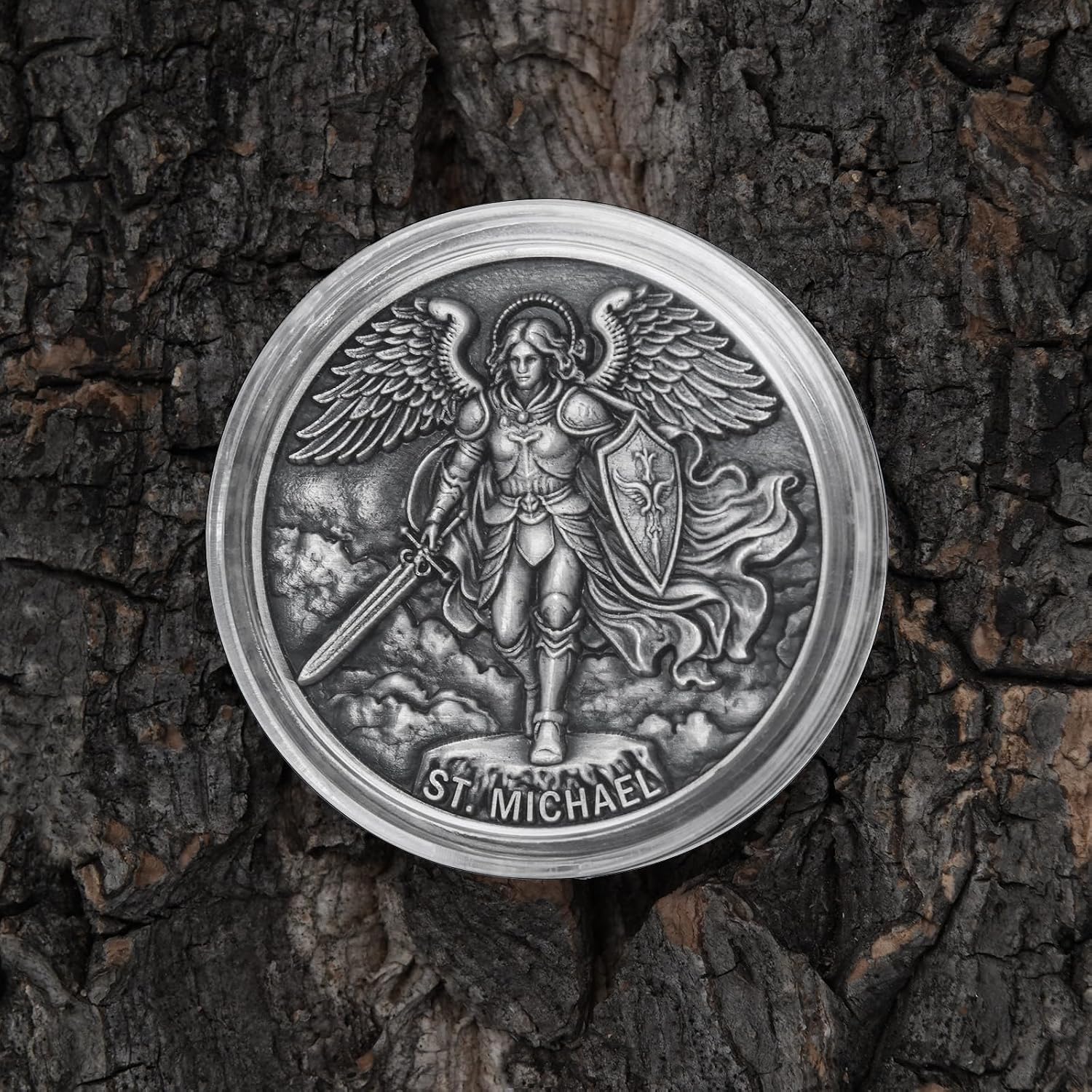 3Pcs St. Michael & Psalm 91:10-11 Challenge Coin - 1.57 Inch Dual 3D Engraved Zinc Alloy, Silver Religious Medal with Angel Sword & Bible Verse(Pack of 3)
