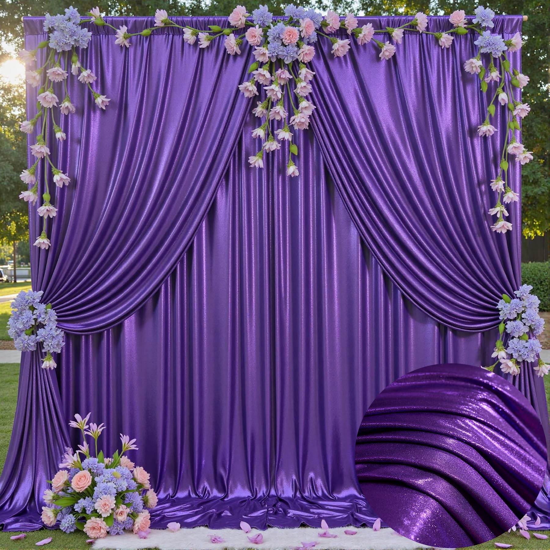 20x10ft Wrinkle Free Purple Sequin Backdrop Curtain for Wedding Parties