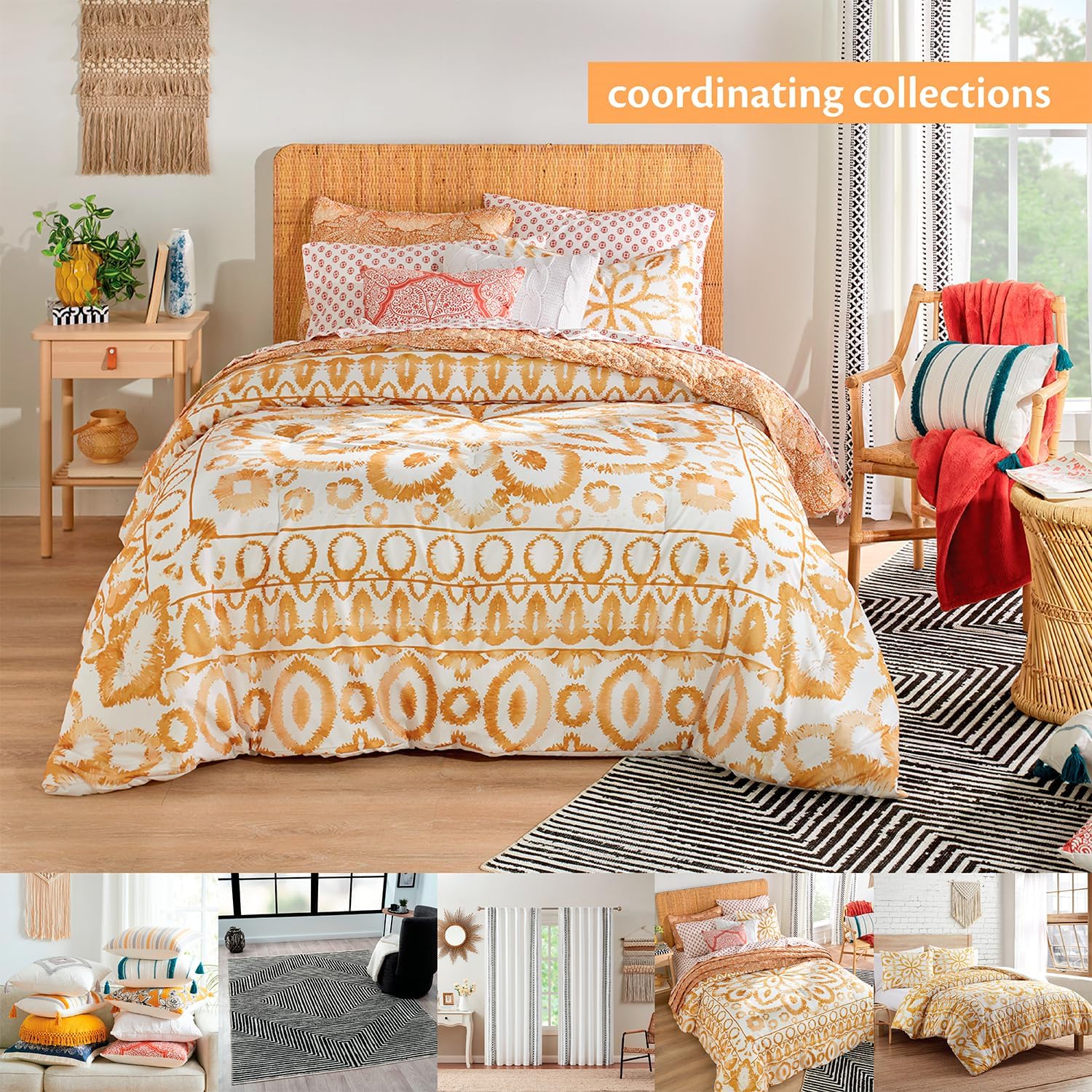 Indigo Ink - Washable Area Rug, Stain Resistant, Geometric Boho Decor, Easy to Clean, Ideal for Living Room, Bedroom, Office (6' x 9', Panther Gold/White)