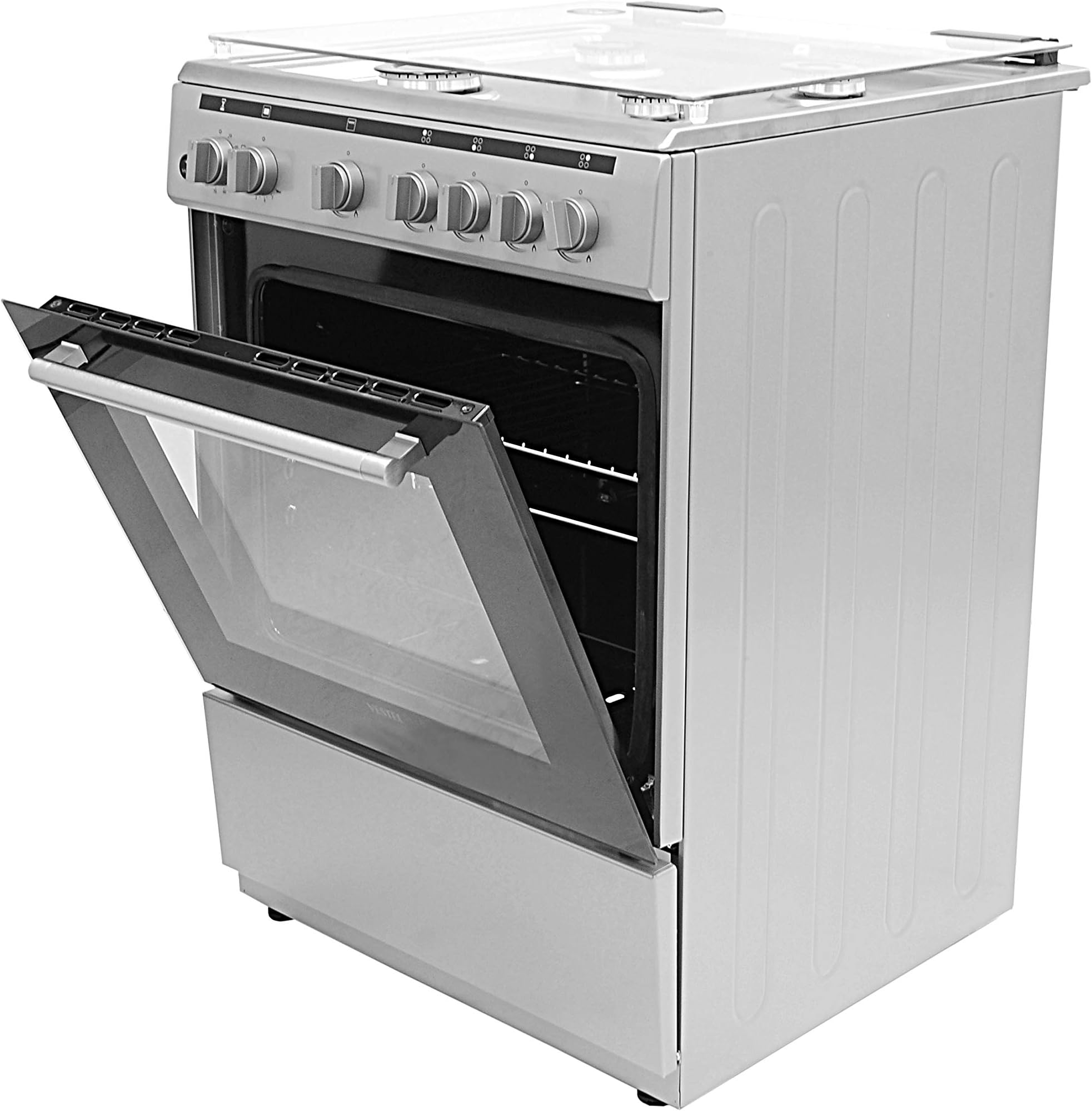 Vestel F66G40X Freestanding Gas-Cooker 4-Burner Full-Safety, Stainless-Steel Cooker, Gas Oven with Rotisserie, Automatic Ignition, Silver, 60 x 60 x 85 cm Made in Turkey