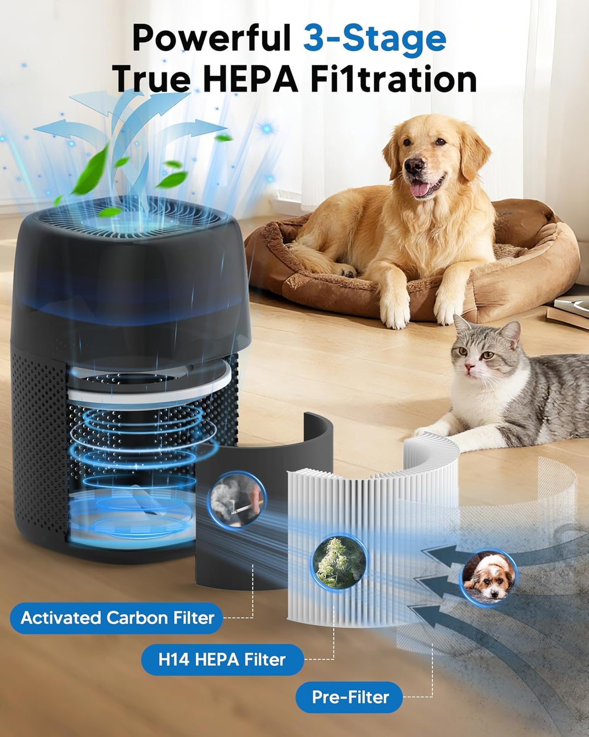 ZQA-5000A Air Purifiers for Home Bedroom to 1600 Ft², H14 True Room Air Purifiers for Bedroom With Sleep Mode Light Mode & Aroma Function Air Cleaner Smoke Odor Dust Pollen Pet Dander image 5