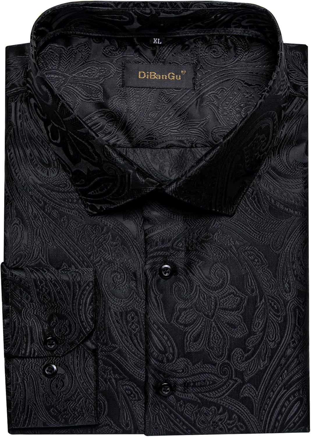 DiBanGu Silk Paisley Dress Shirts for Men Long Sleeve Button Down Shirt Casual Regular Fit Mens Shirts Wedding Party